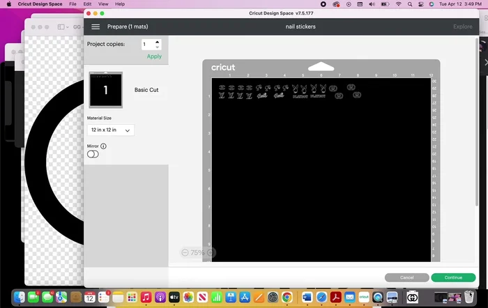 Cut the stickers using your Cricut machine with vinyl material selected.