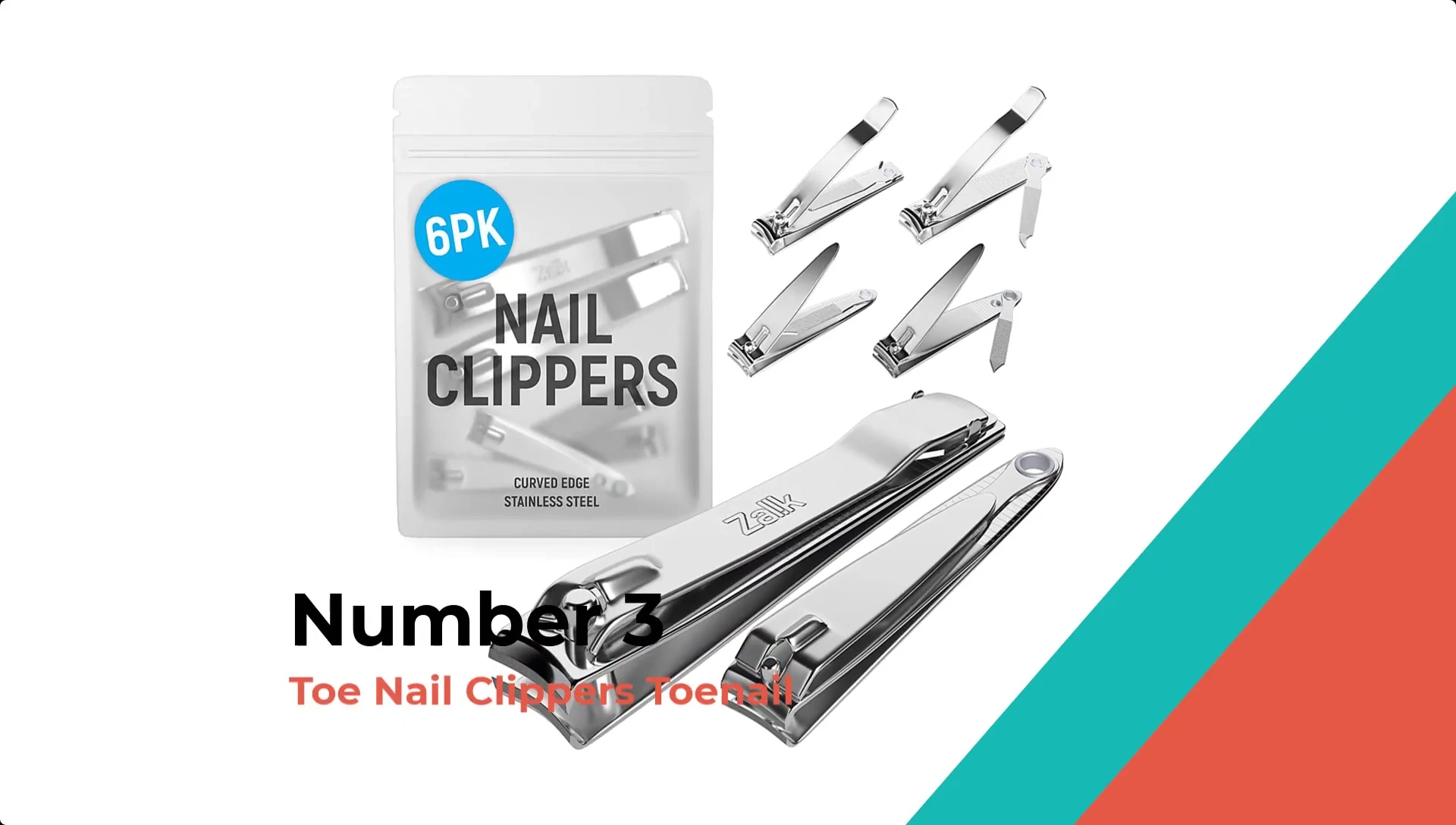 Six-pack of stainless steel nail clippers