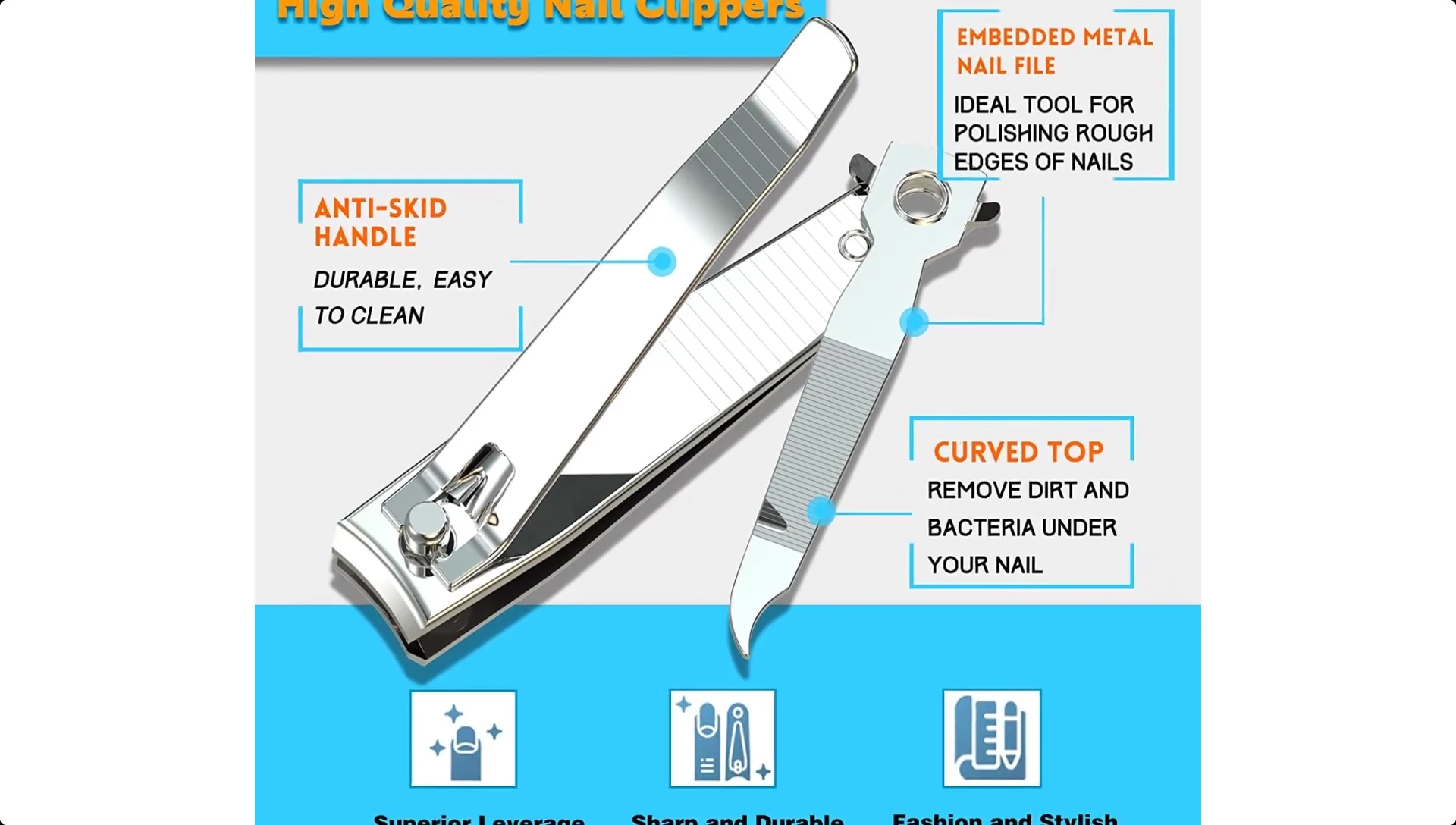 Ergonomic nail clipper set with file