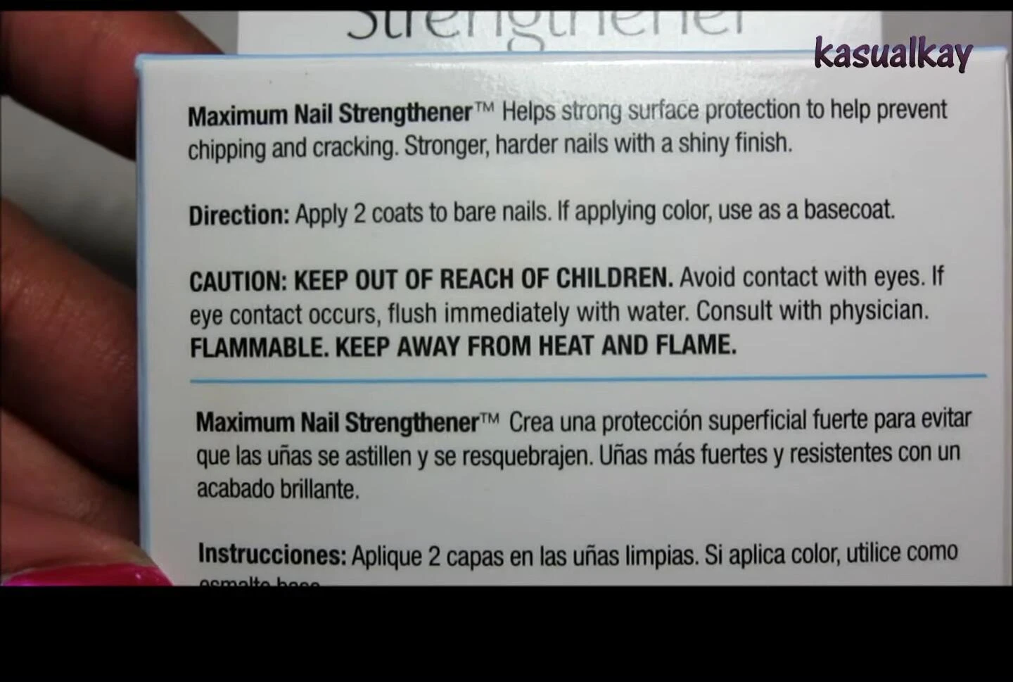 Nail strengthener product box, instructions