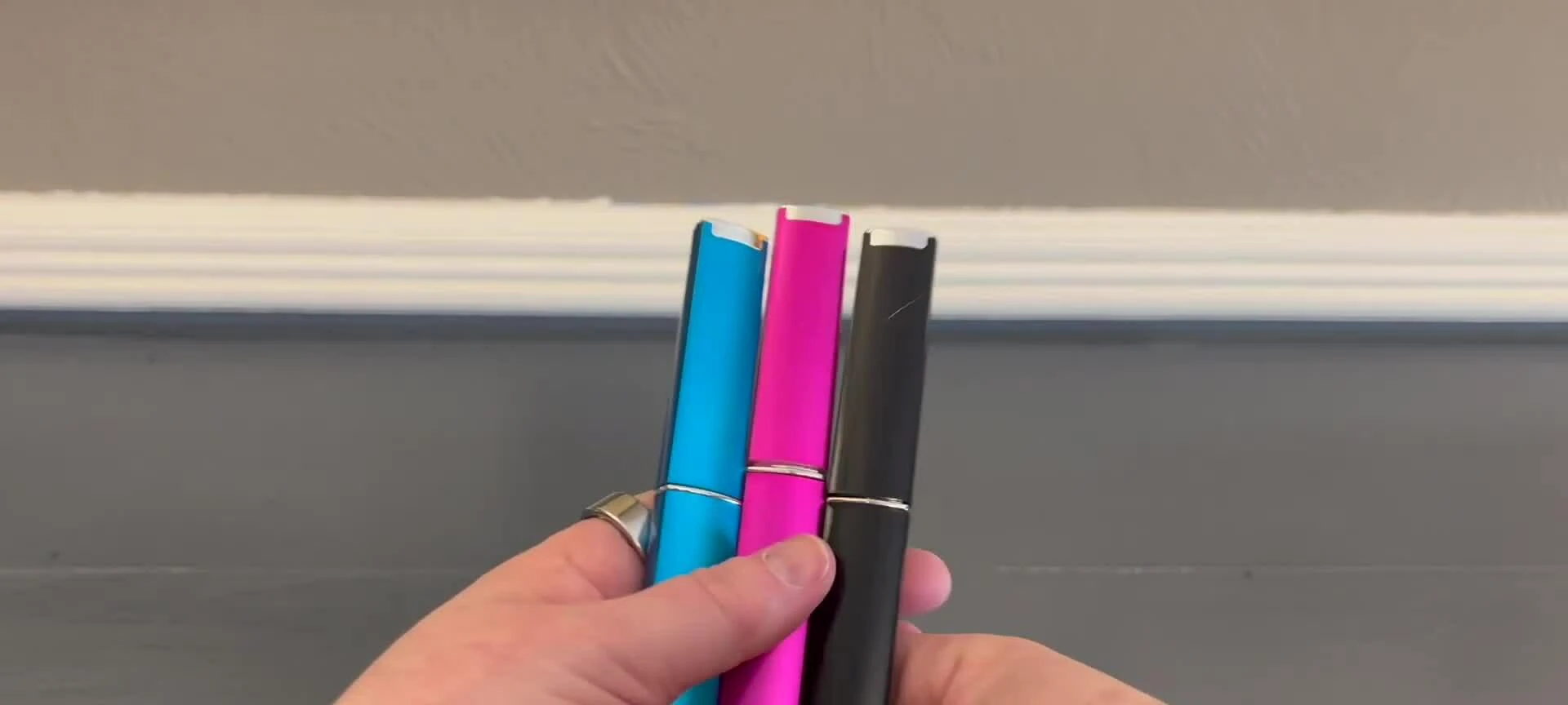 Close-up of the three colored nail files in their packaging.