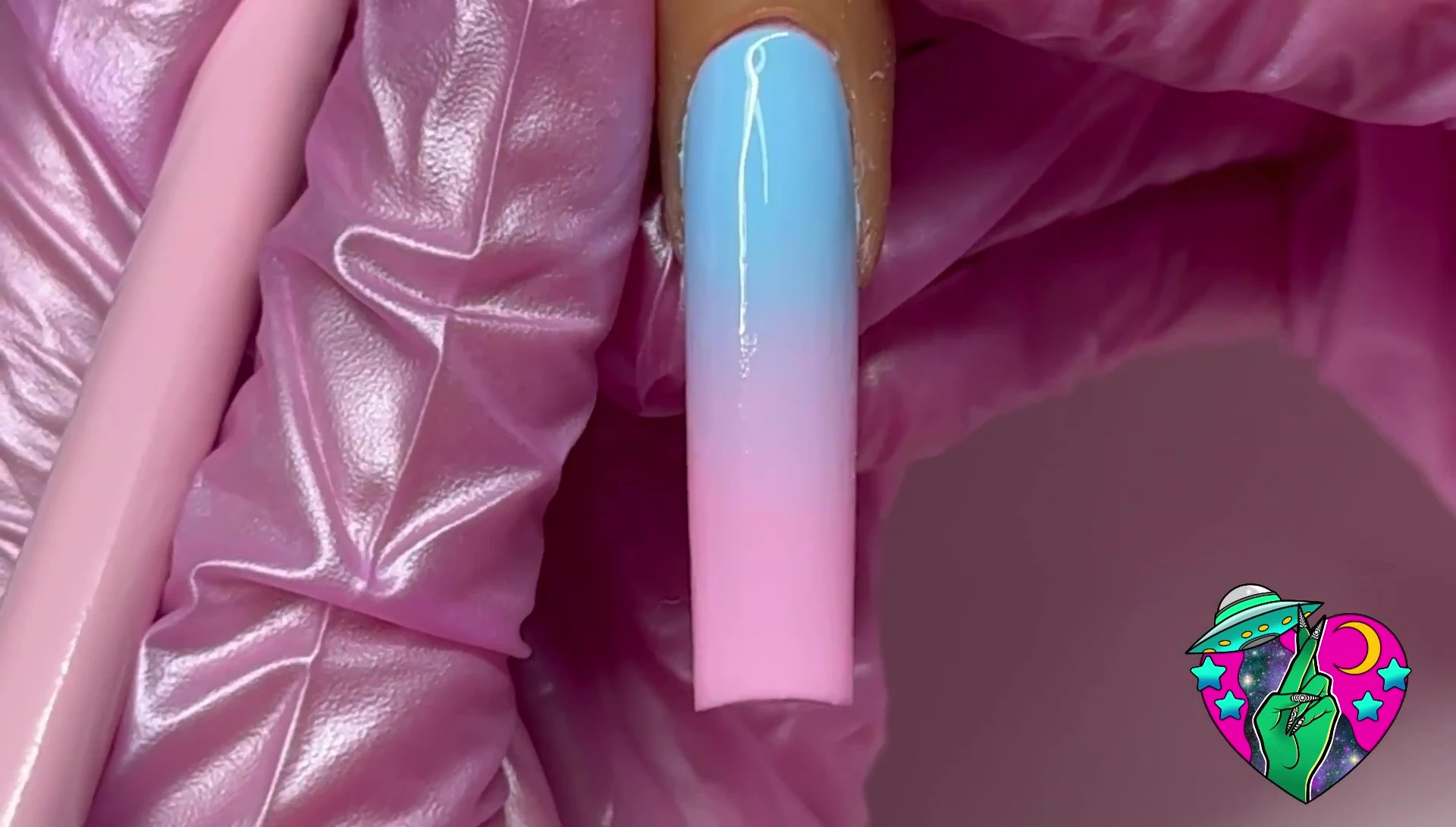 The finished cotton candy ombre nail art using the As If Ombré brush.
