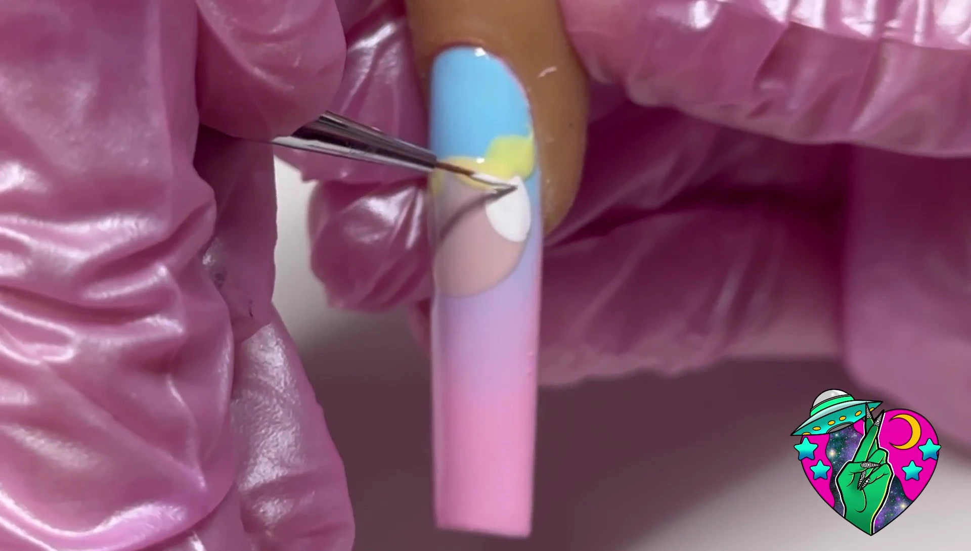 The 9-millimeter brush used to paint the details of the Powerpuff Girl.