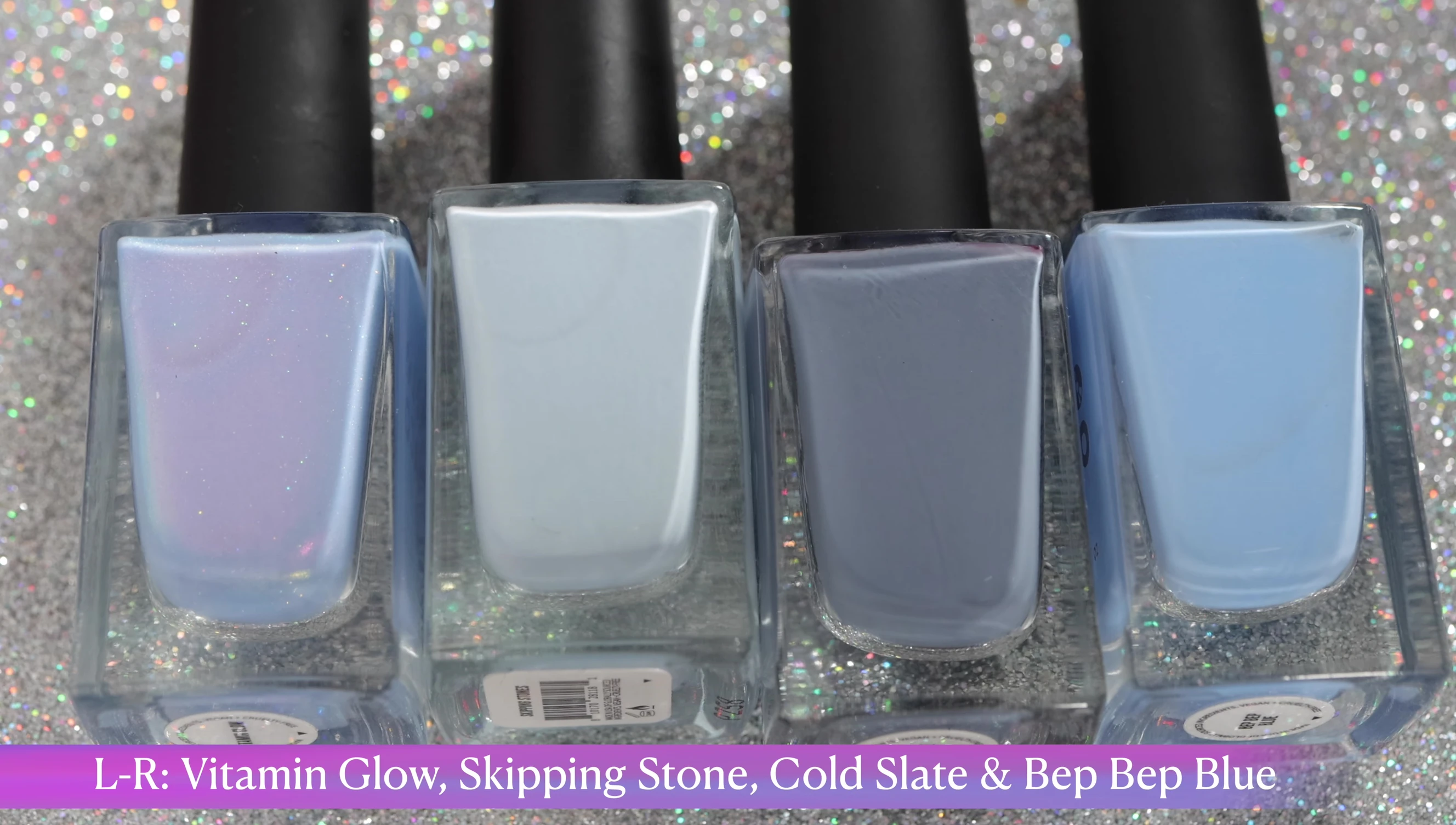 Comparison swatches of Skipping Stones with similar Holo Taco shades.