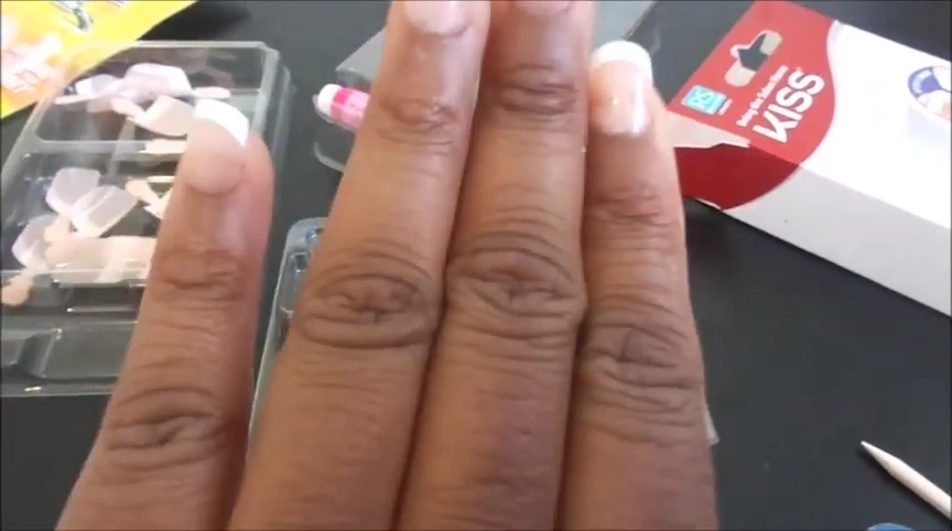Close-up of the nails, focusing on the finished look.