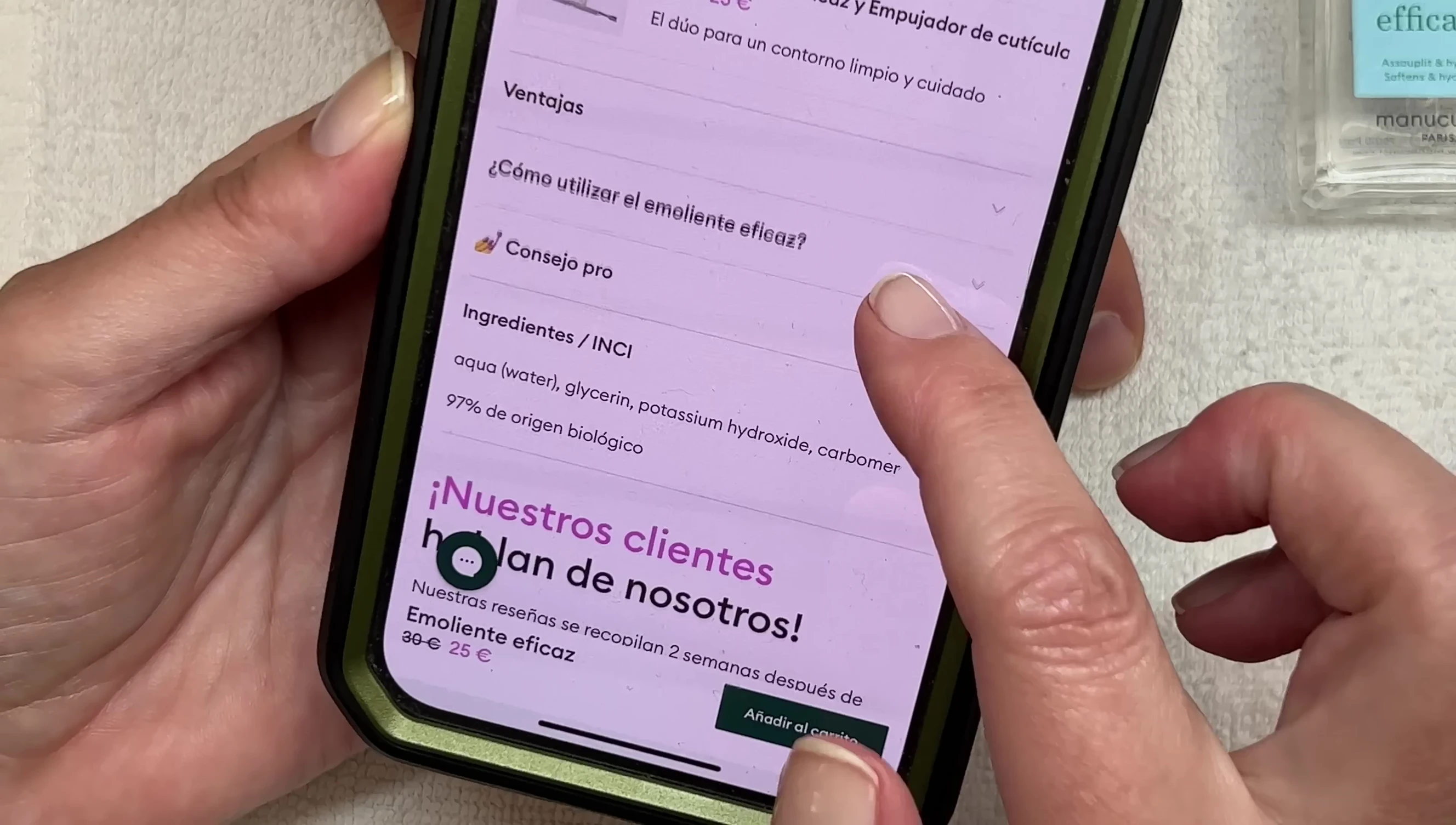 Screenshot of the ingredient list.