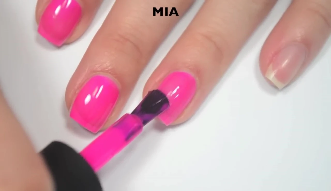 Two coats of Mia showing nail line
