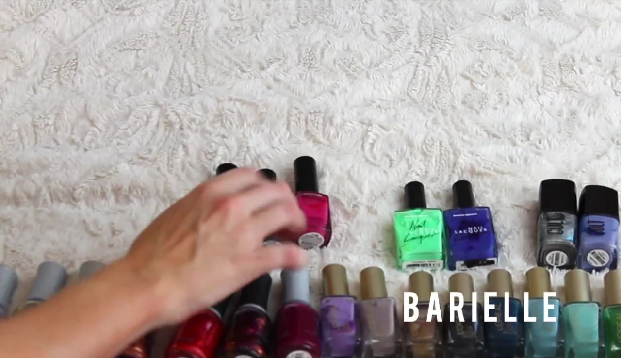 Several Berry L nail polishes lined up.