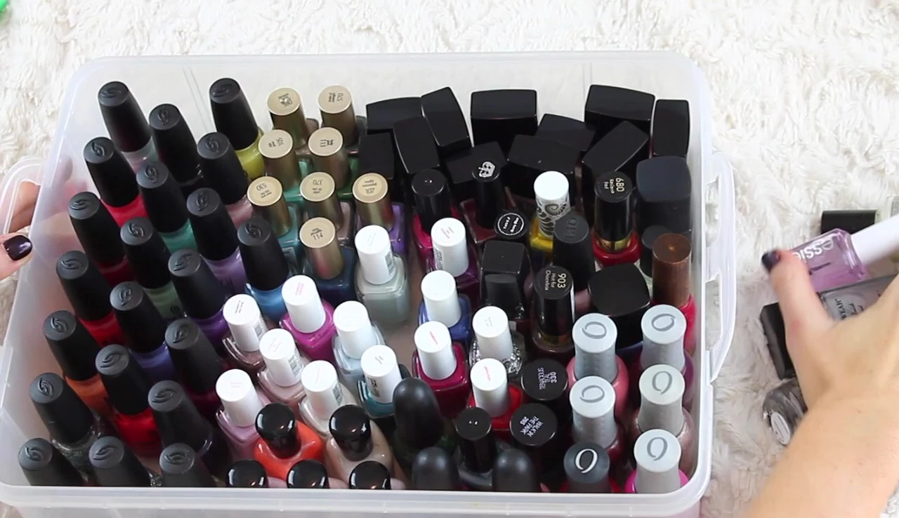 The organized nail polish collection after decluttering.