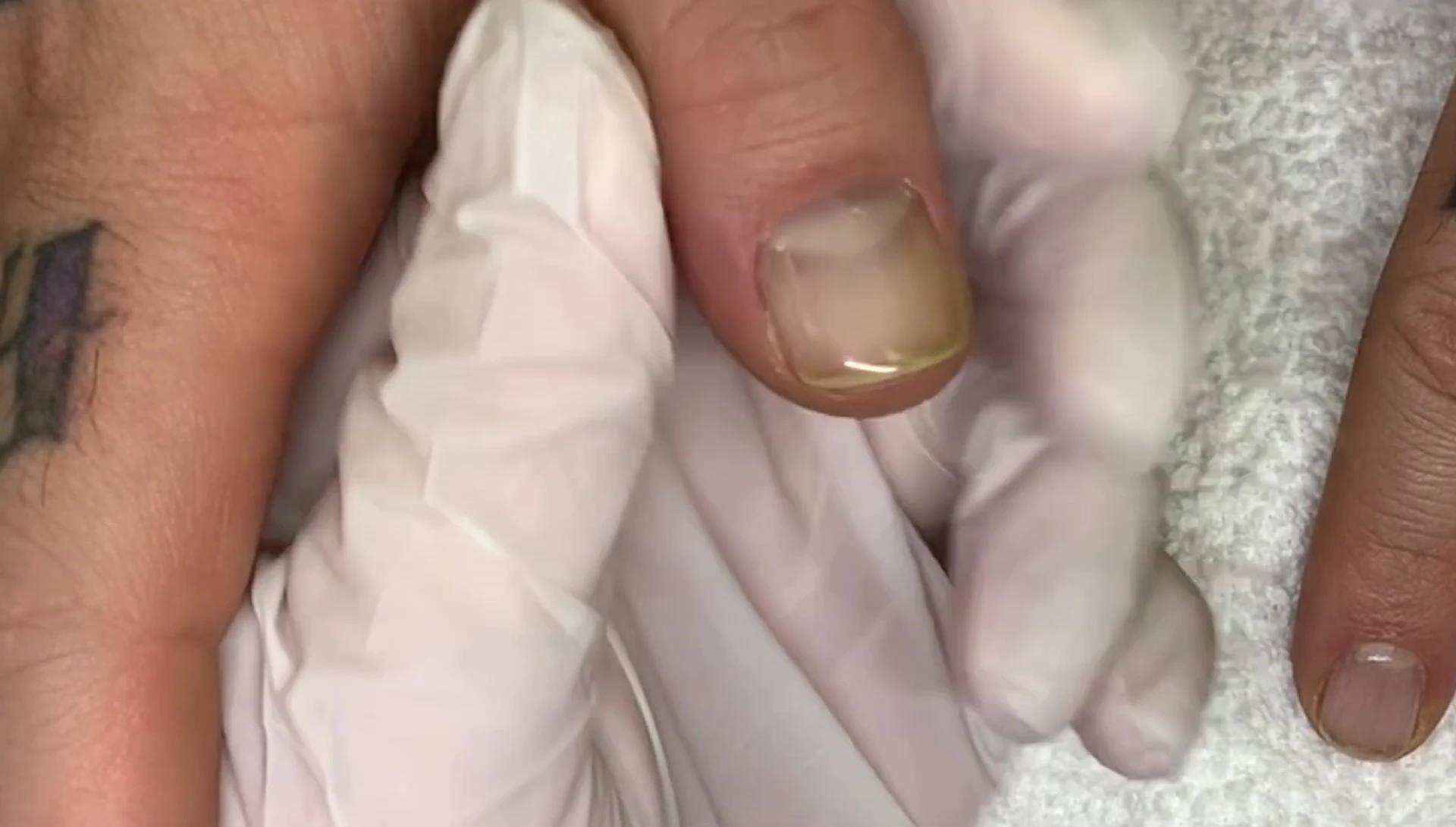 Close-up showcasing the texture difference between the hands.