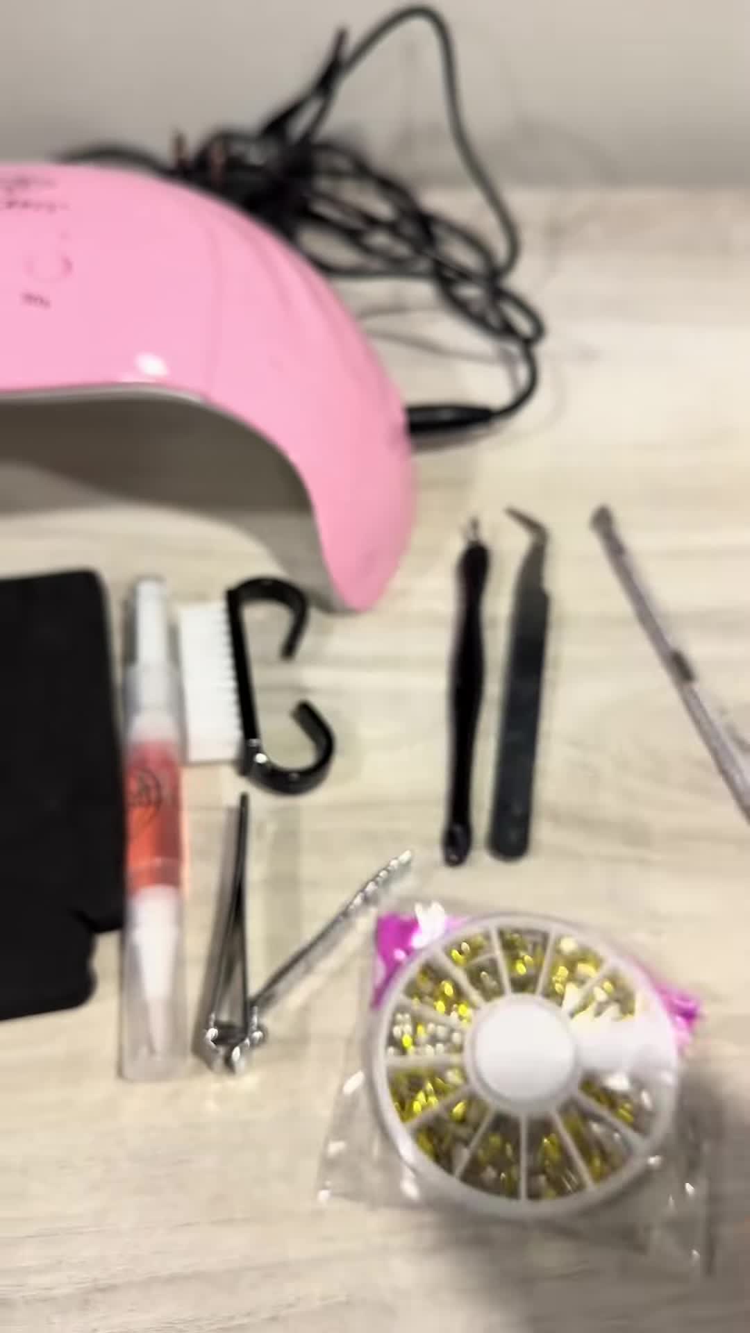 The gel nail kit, showing all the components.