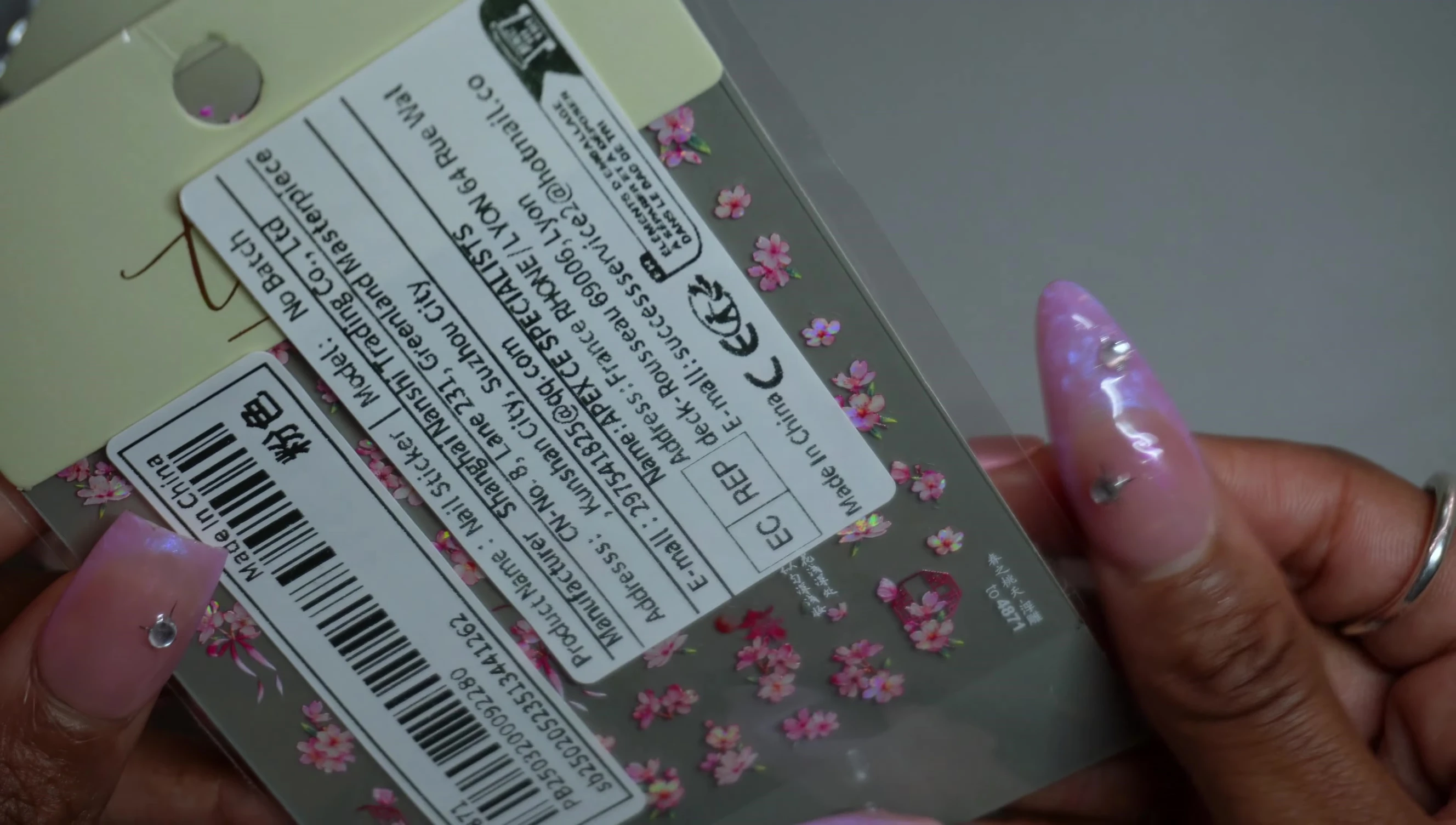 Pink iridescent flower nail stickers