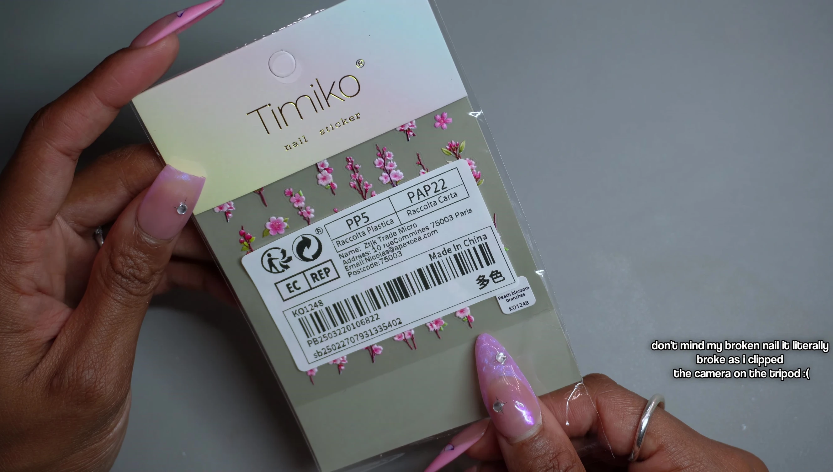 Close-up of the cherry blossom nail stickers