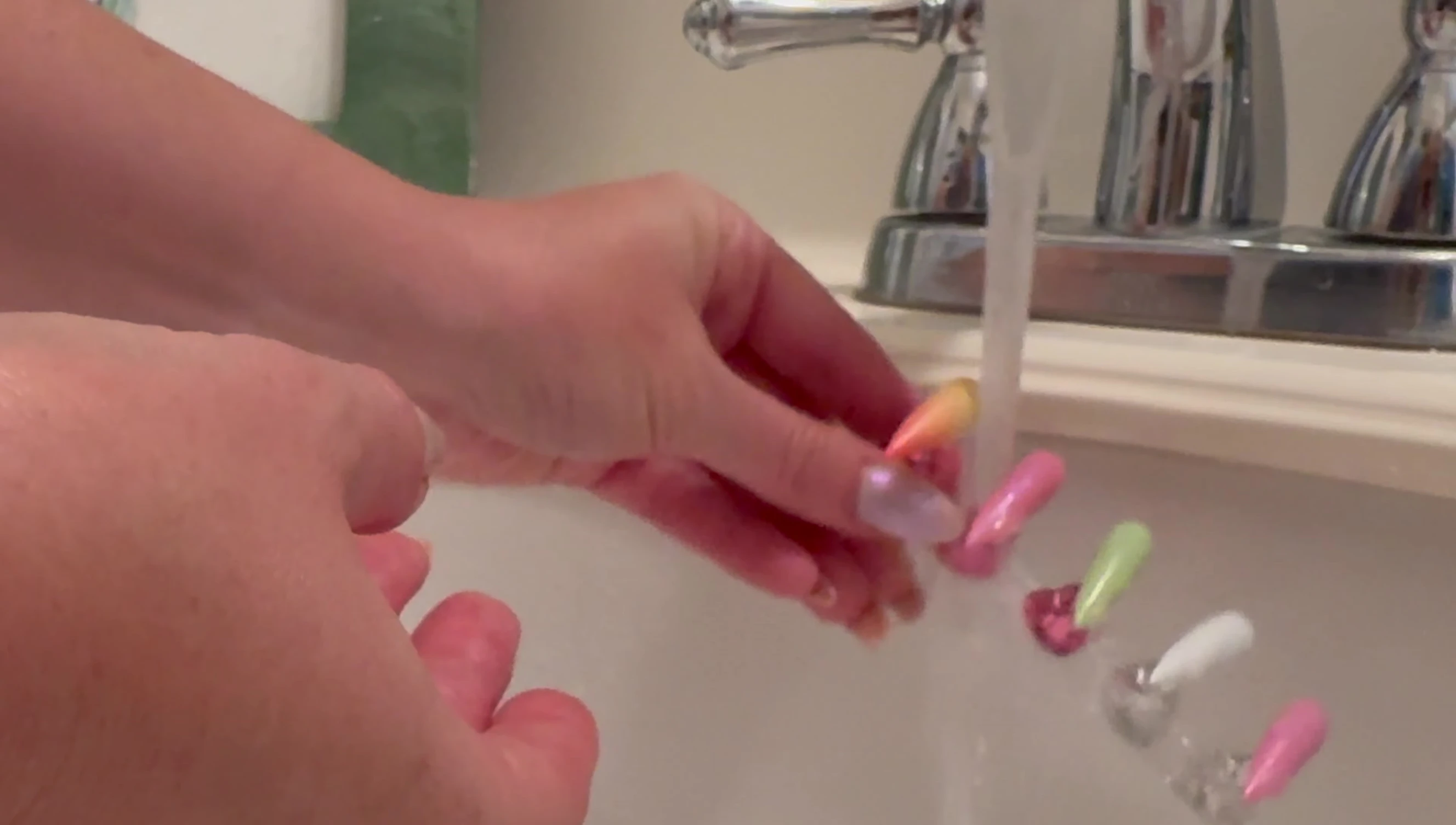 The same five polishes after being exposed to warm water, showcasing their drastic thermal shifts.