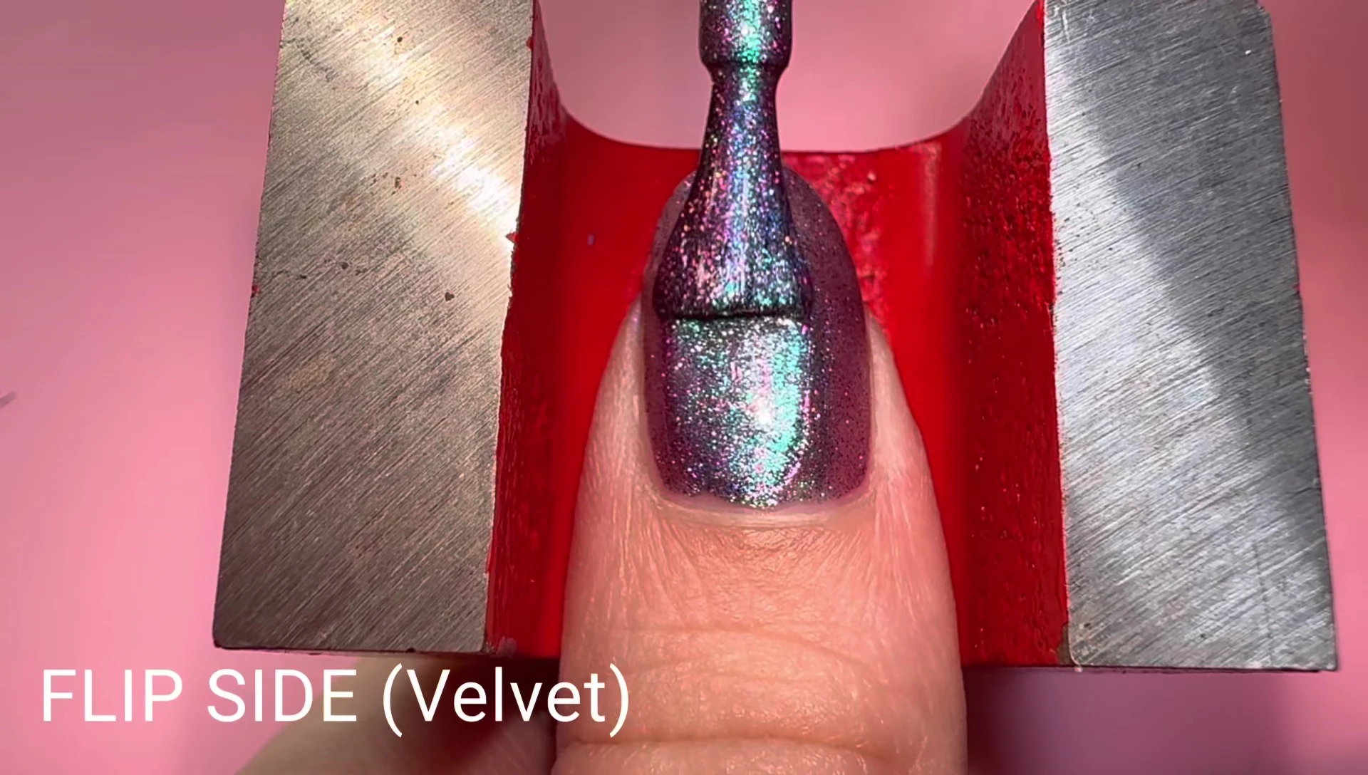 Flip Side polish velvetized with a horseshoe magnet.