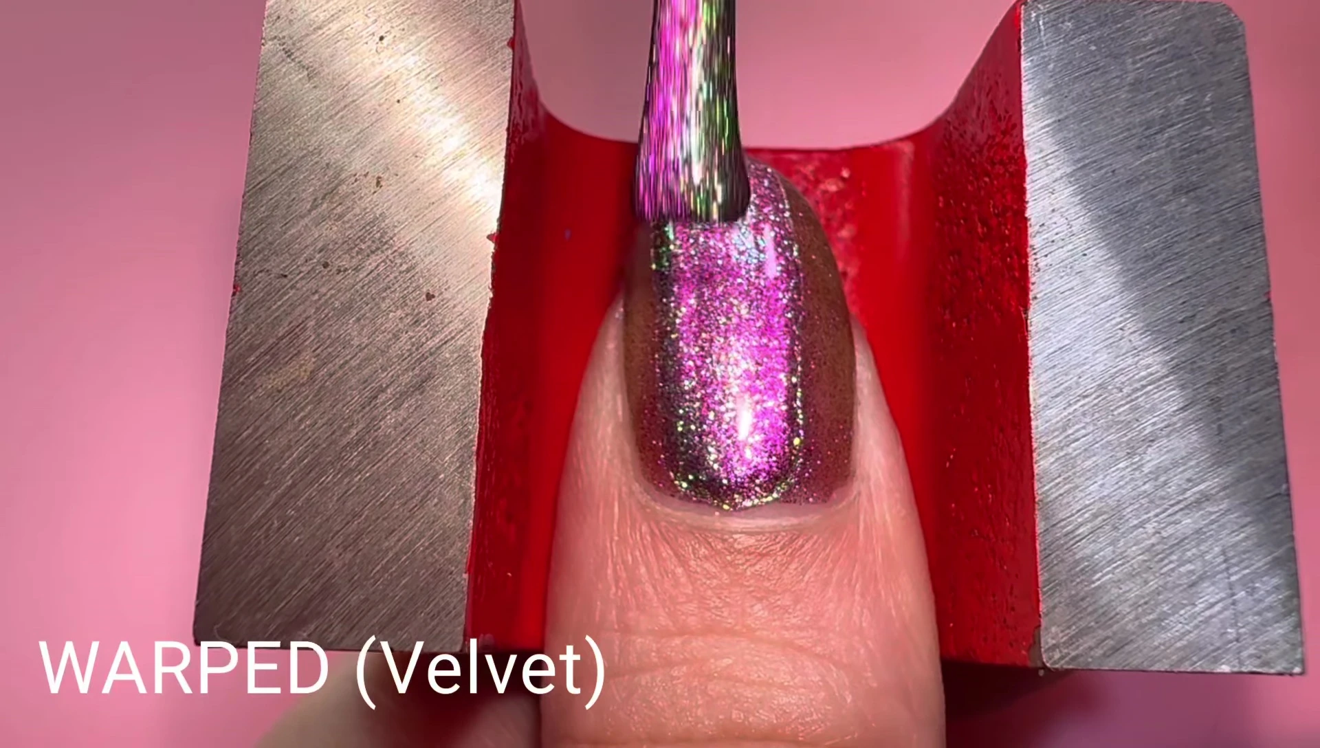 Warped polish velvetized with a horseshoe magnet.
