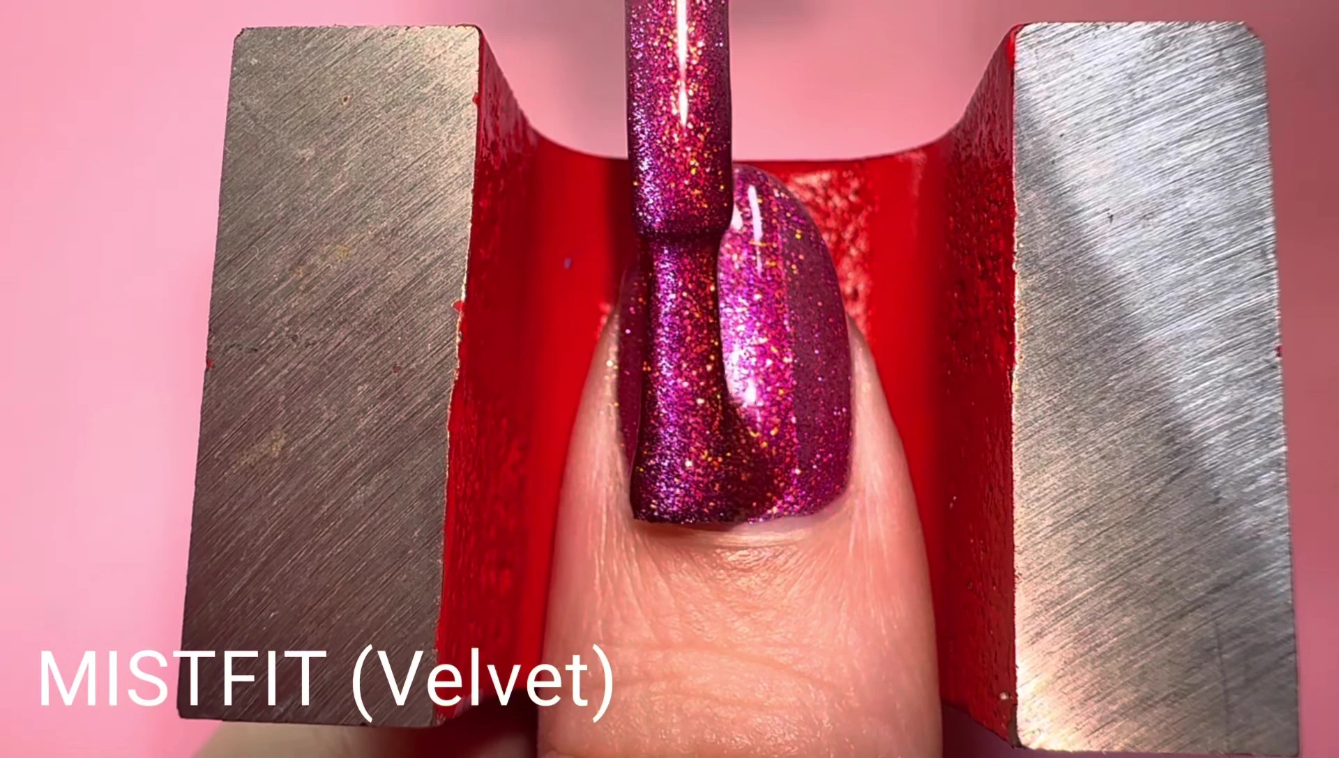 Misfit polish velvetized with horseshoe magnet.