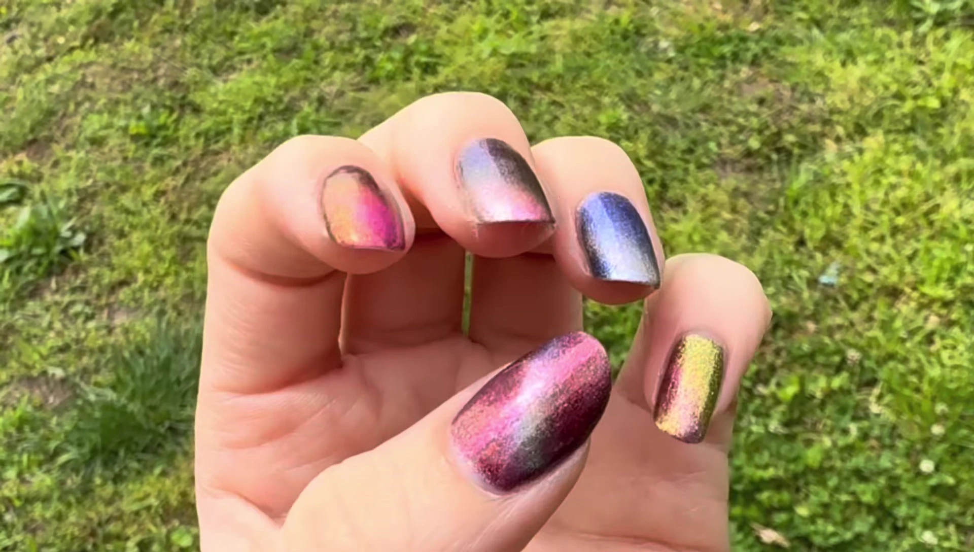 Skittle manicure showcasing all six shades from the ILNP Illusions collection.