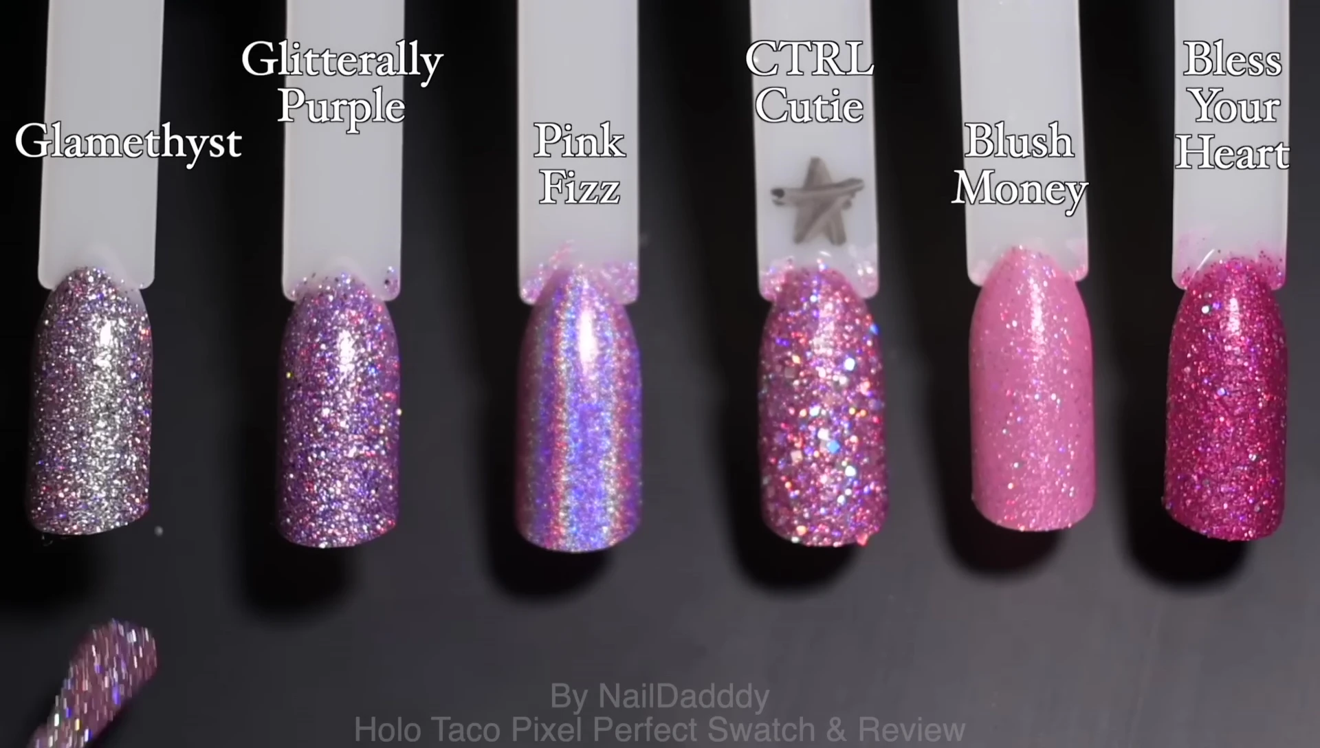 Comparison swatch of Pink Control Cutie with similar Holo Taco pinks