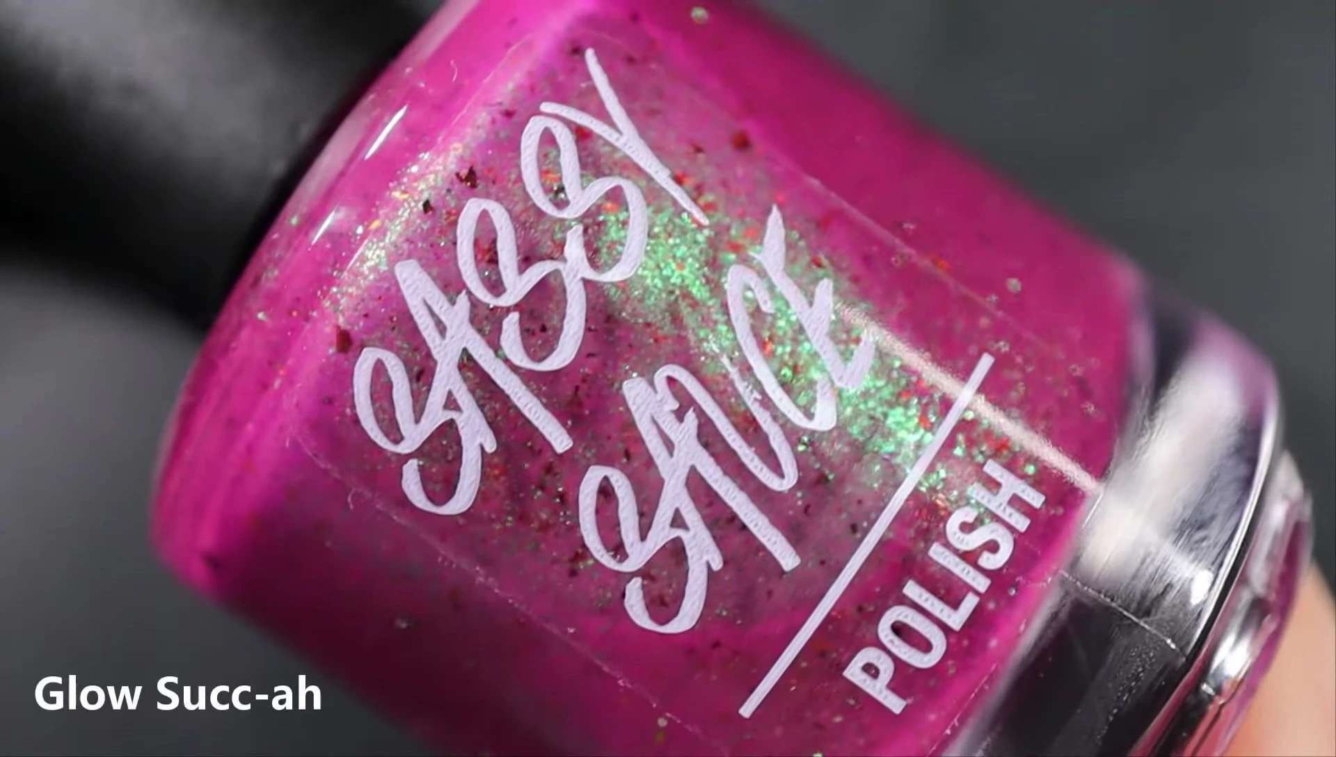 Close-up shot of Glow Sucka nail polish bottle