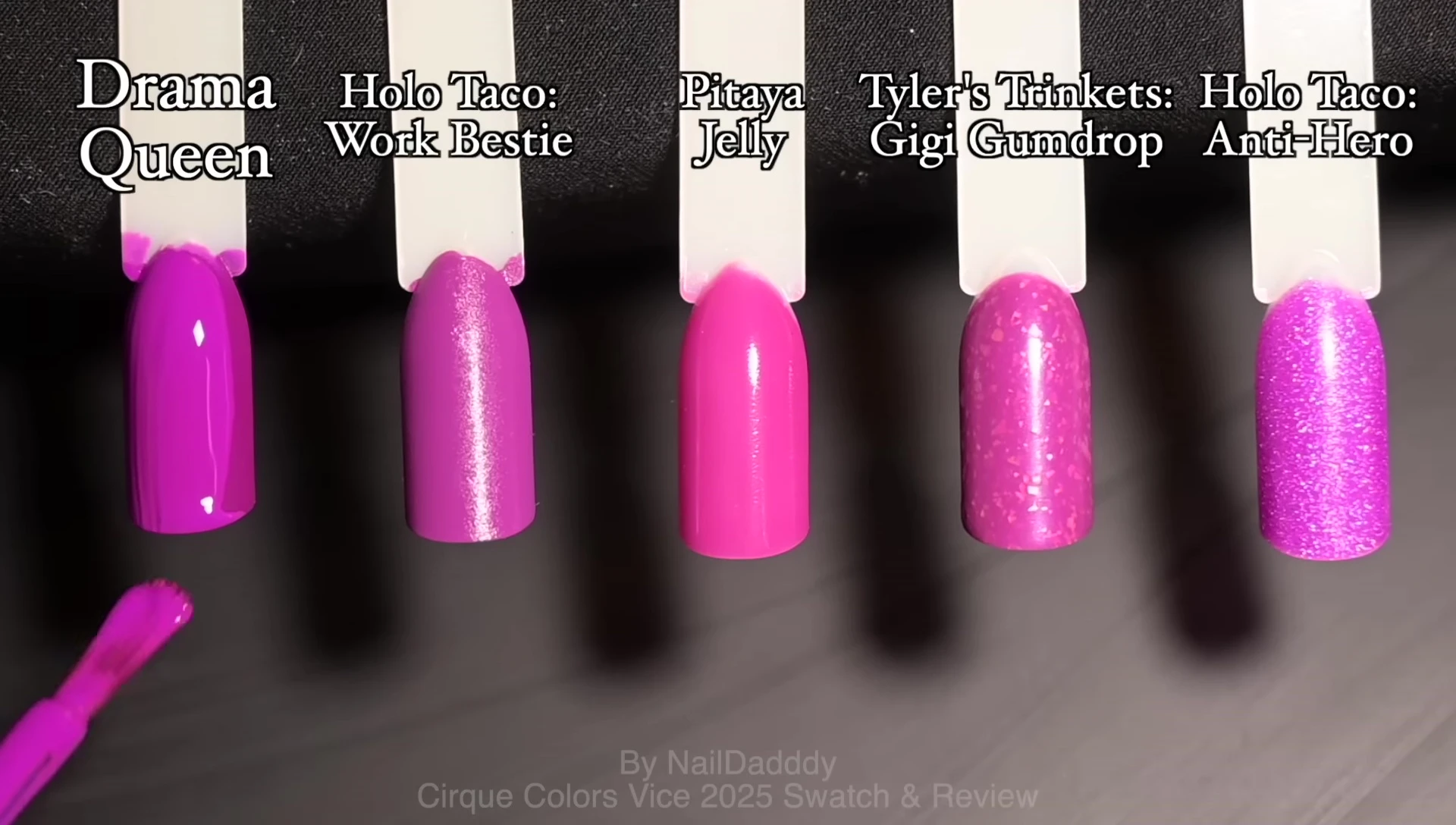 Comparison swatches of Drama Queen alongside similar purple polishes.