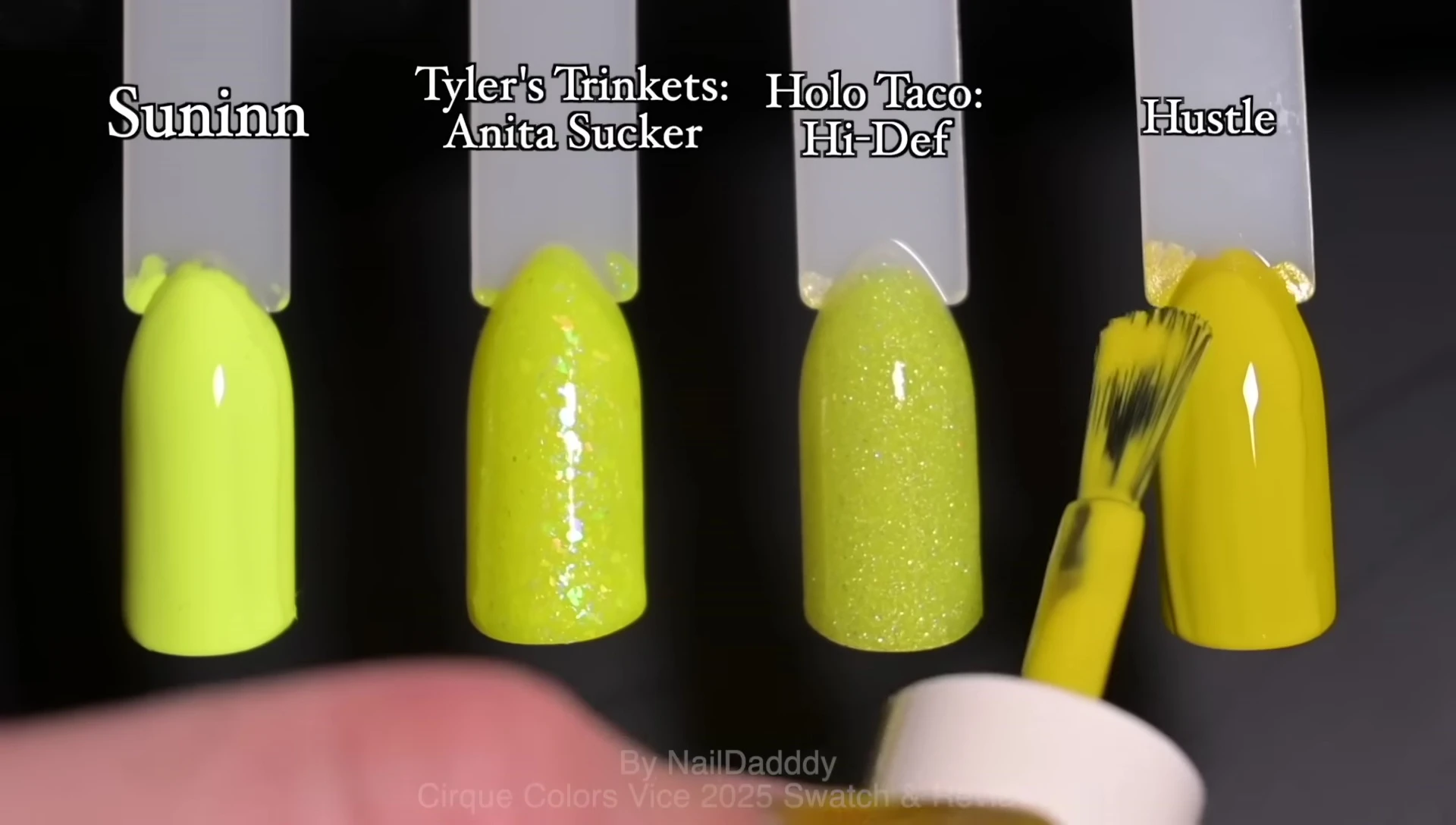 Comparison swatches of Sun In with similar yellow polishes.