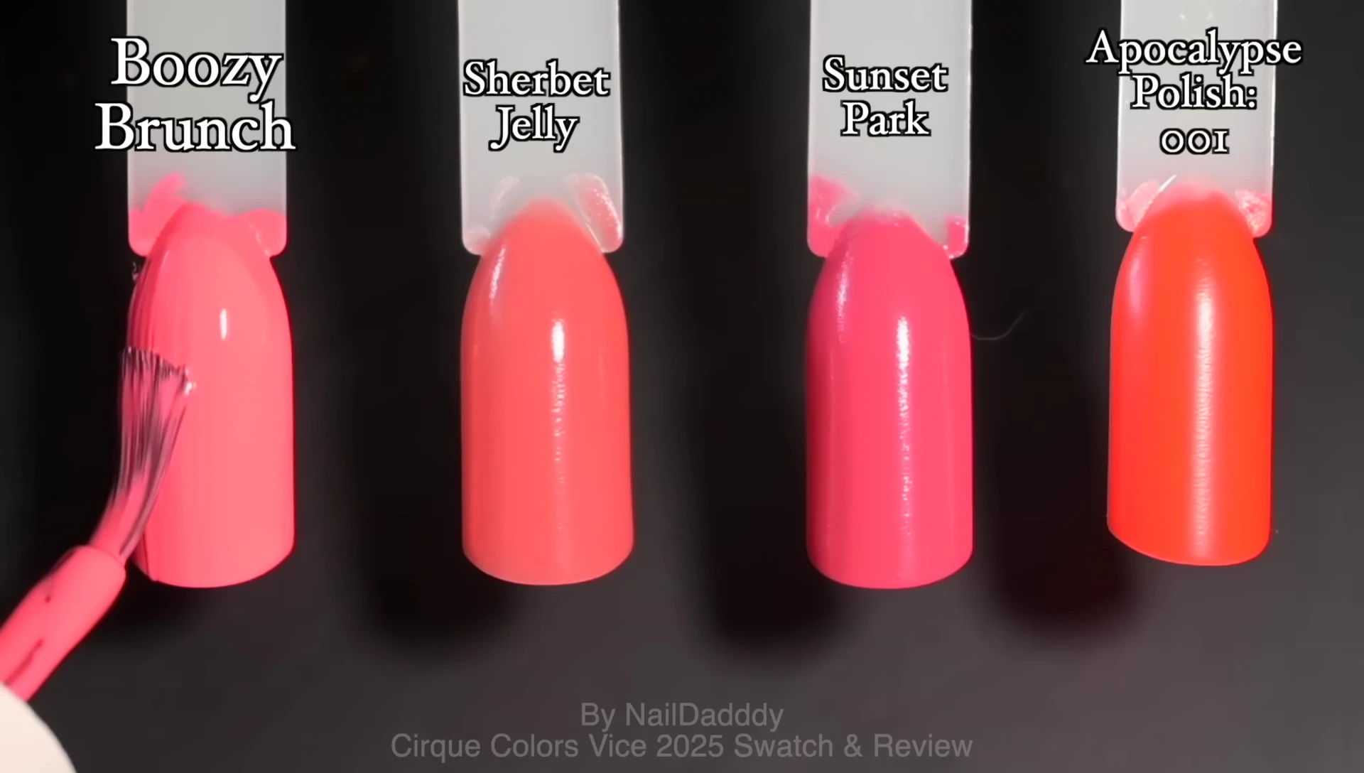 Comparison swatches of Boozy Brunch with similar coral and orange polishes.