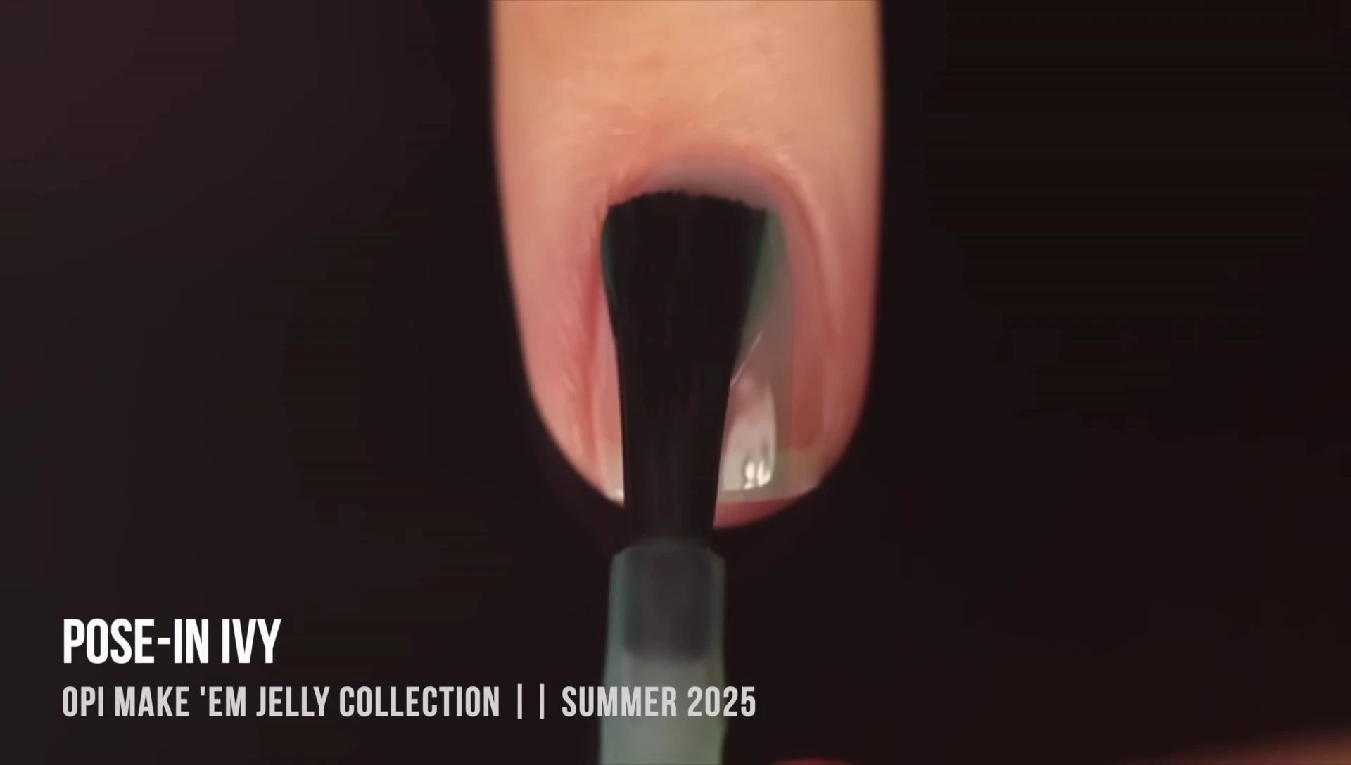 Bottle and nail swatch of Pose and Ivy, a cool-toned forest green jelly.