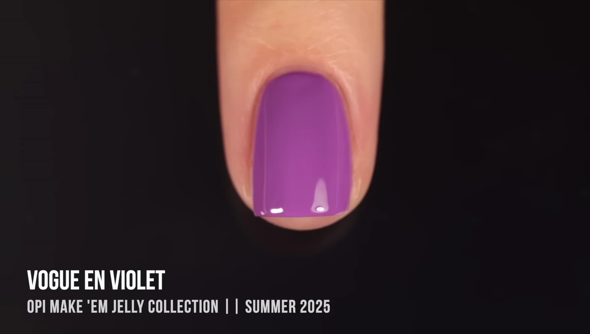 Vogue and Violet nail polish drying to even coverage, demonstrating the self-leveling formula.