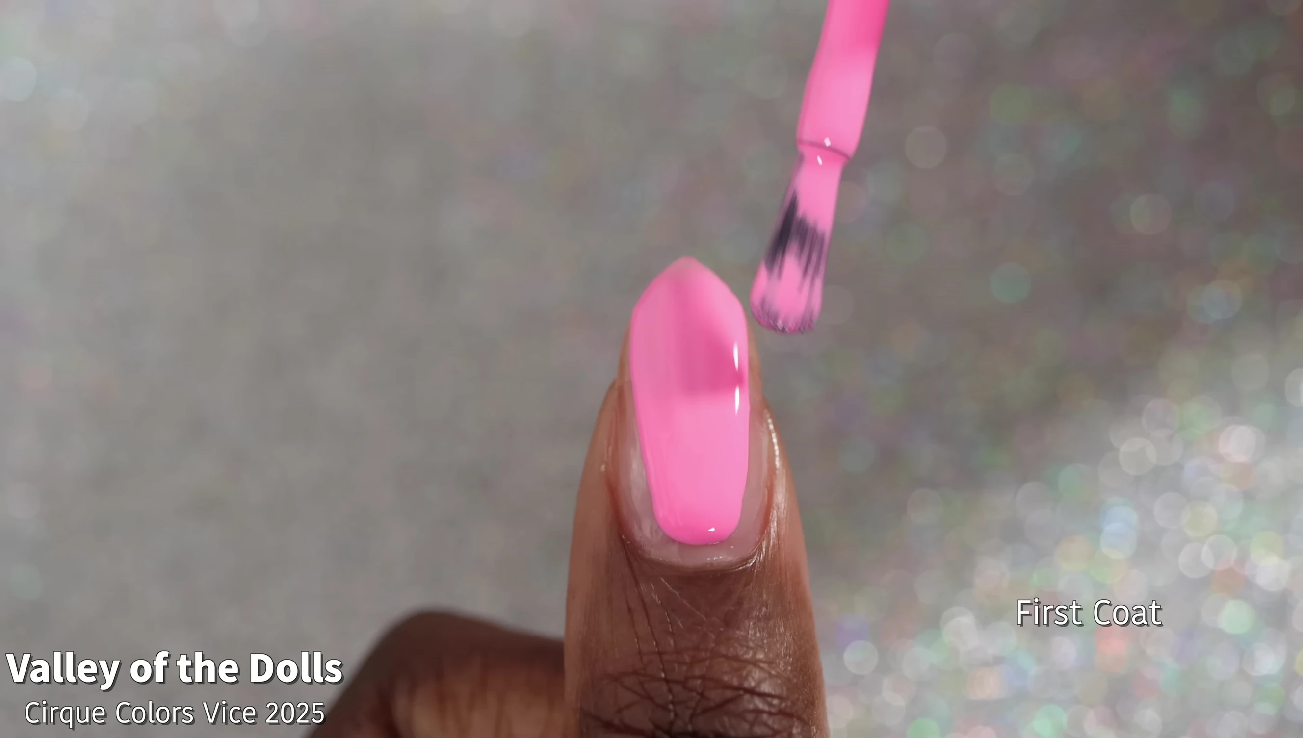 Close-up shot of Valley of the Dolls nail polish on nails