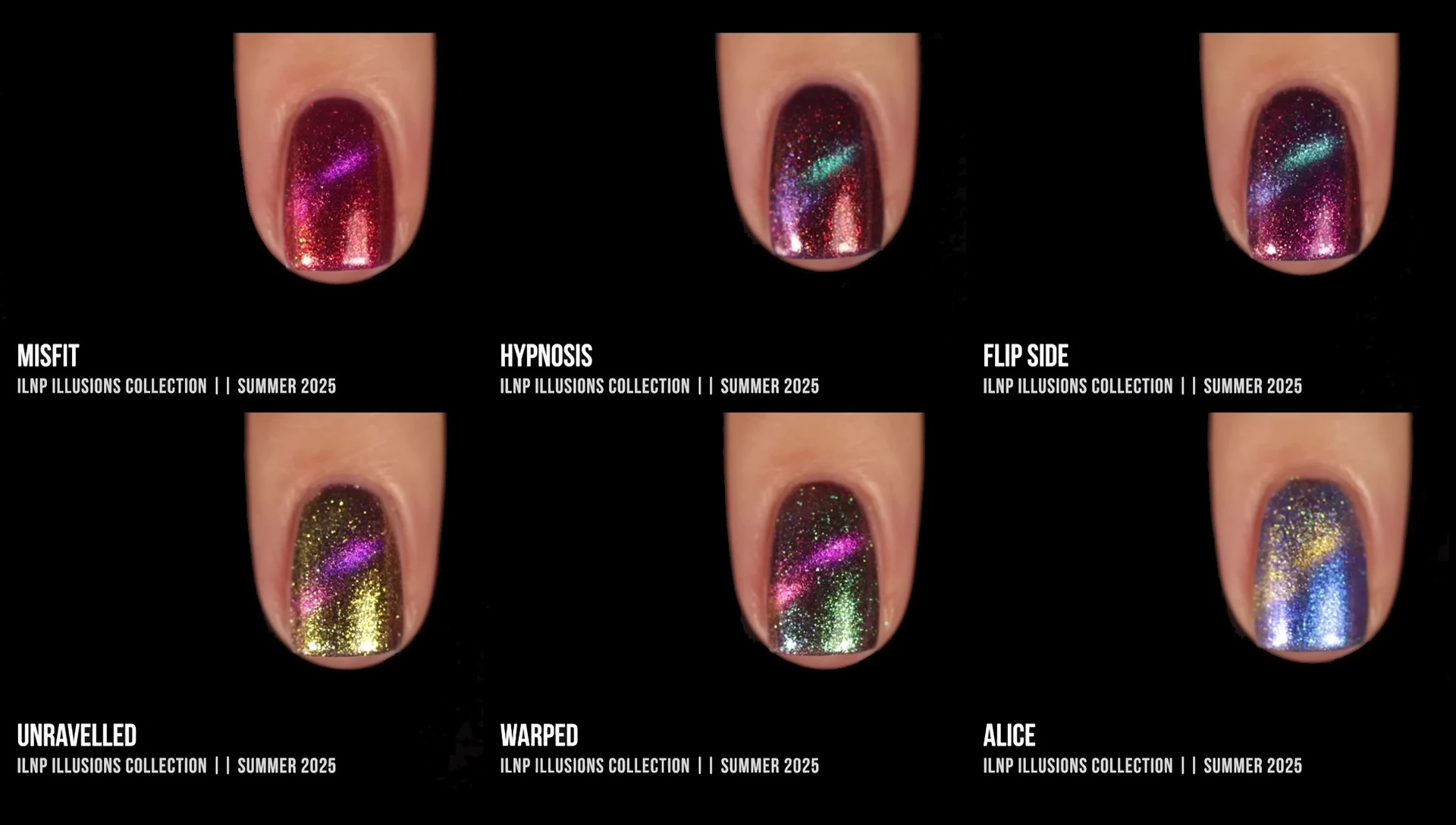 All polishes together in cat-eye style.
