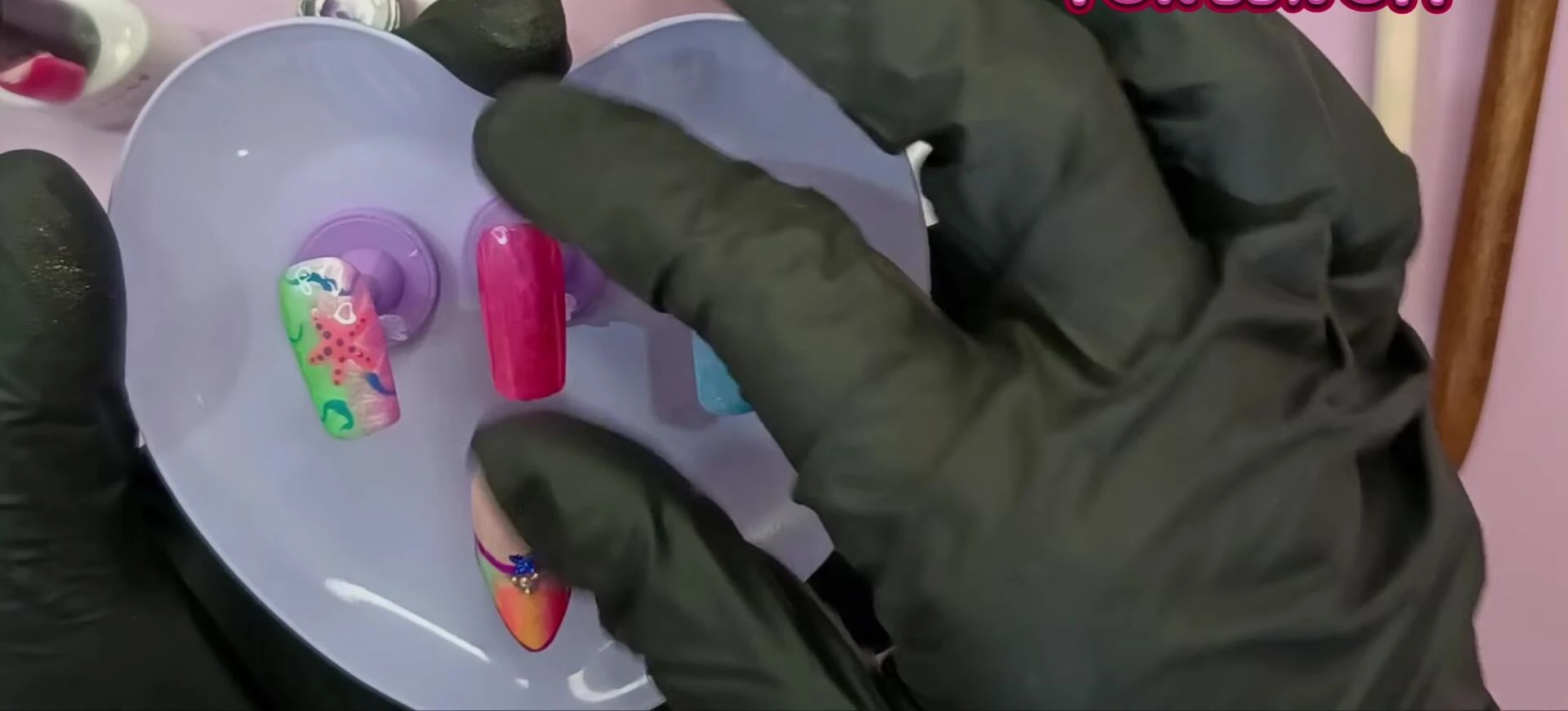 Multiple nail designs using the RARJSM neon gel polishes