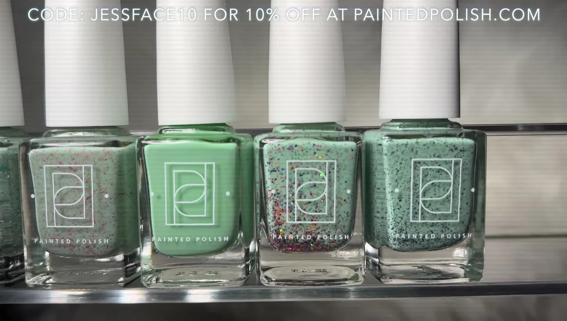 Swatches of Stamped in Mint Green, highlighting the creamy texture and even application
