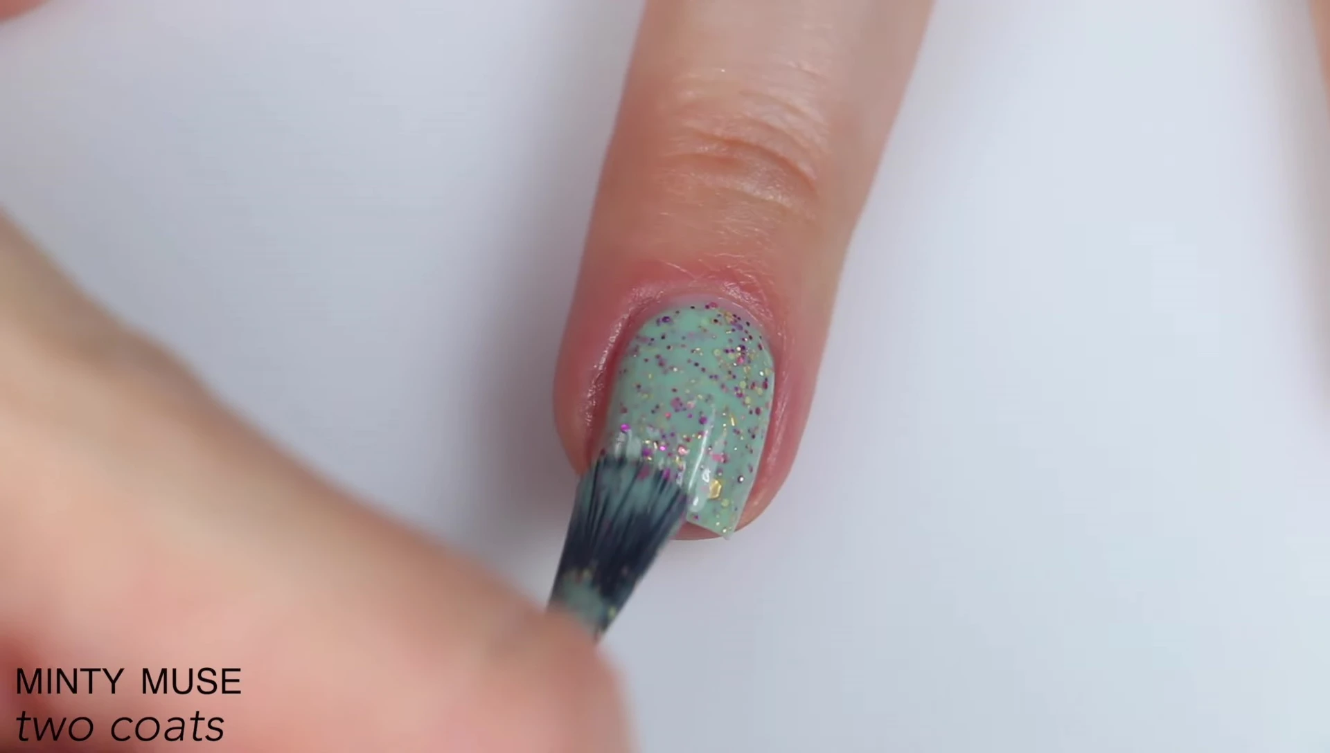 Close-up of Minty Muse, highlighting the texture and sparkle.