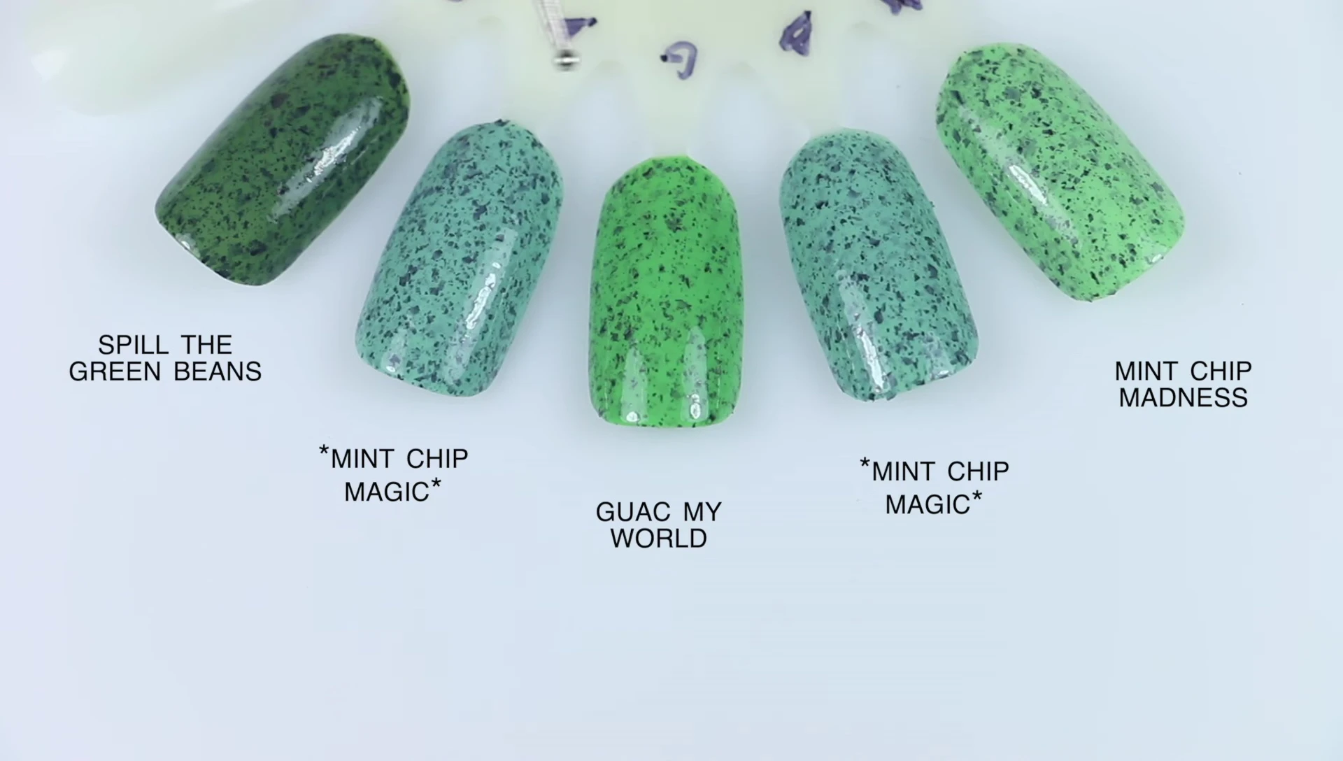 Comparison swatches, focusing on Mint Chip Magic and similar polishes