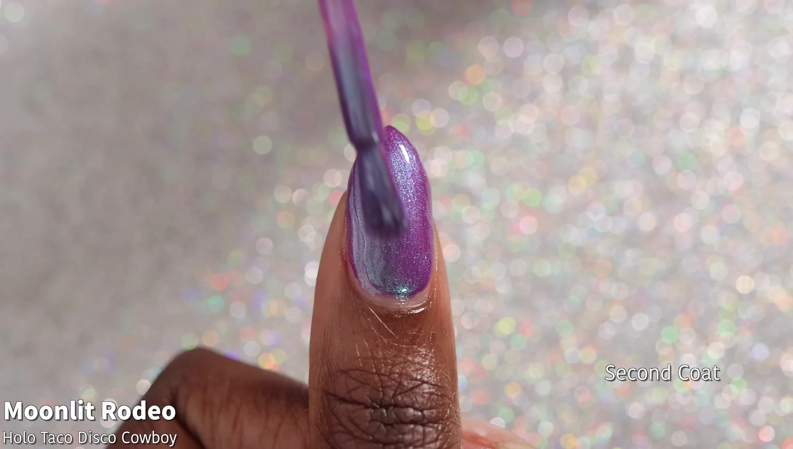 Full hand swatch of Moonlight Rodeo in three coats.