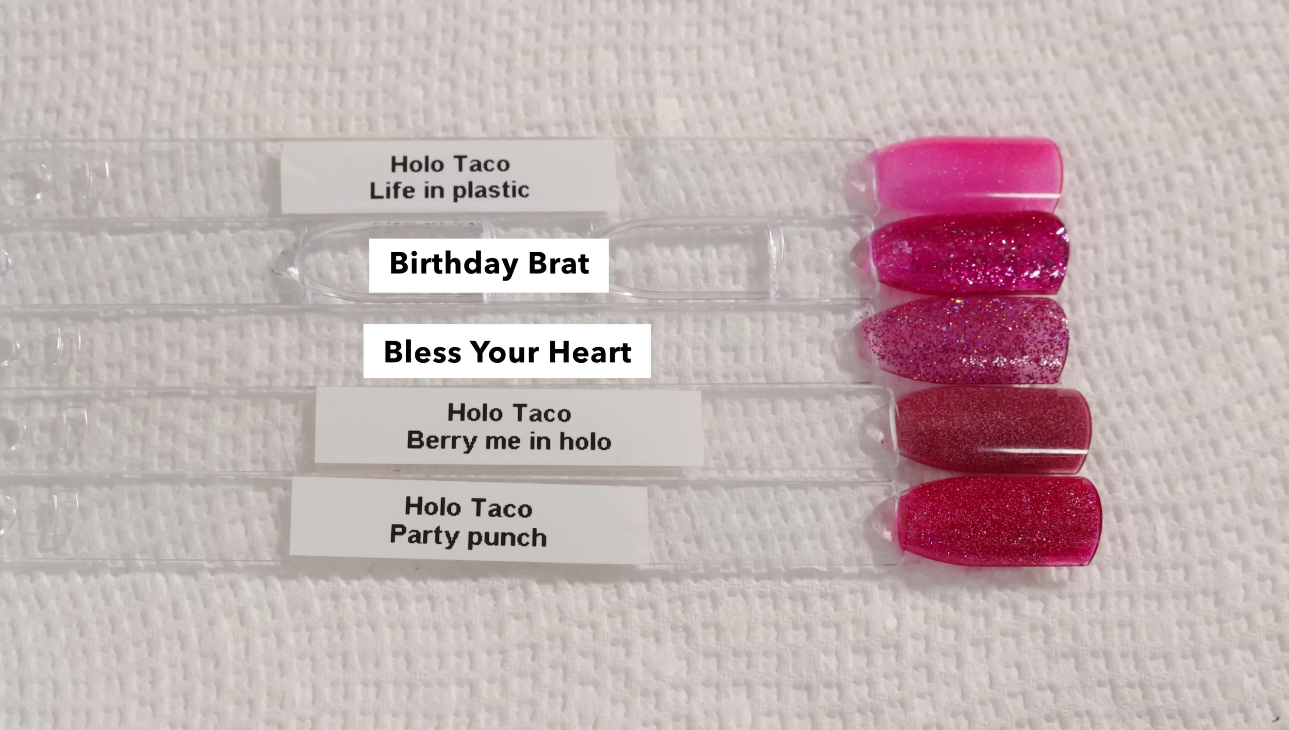 Comparison swatches of Bless Your Heart with similar shades.