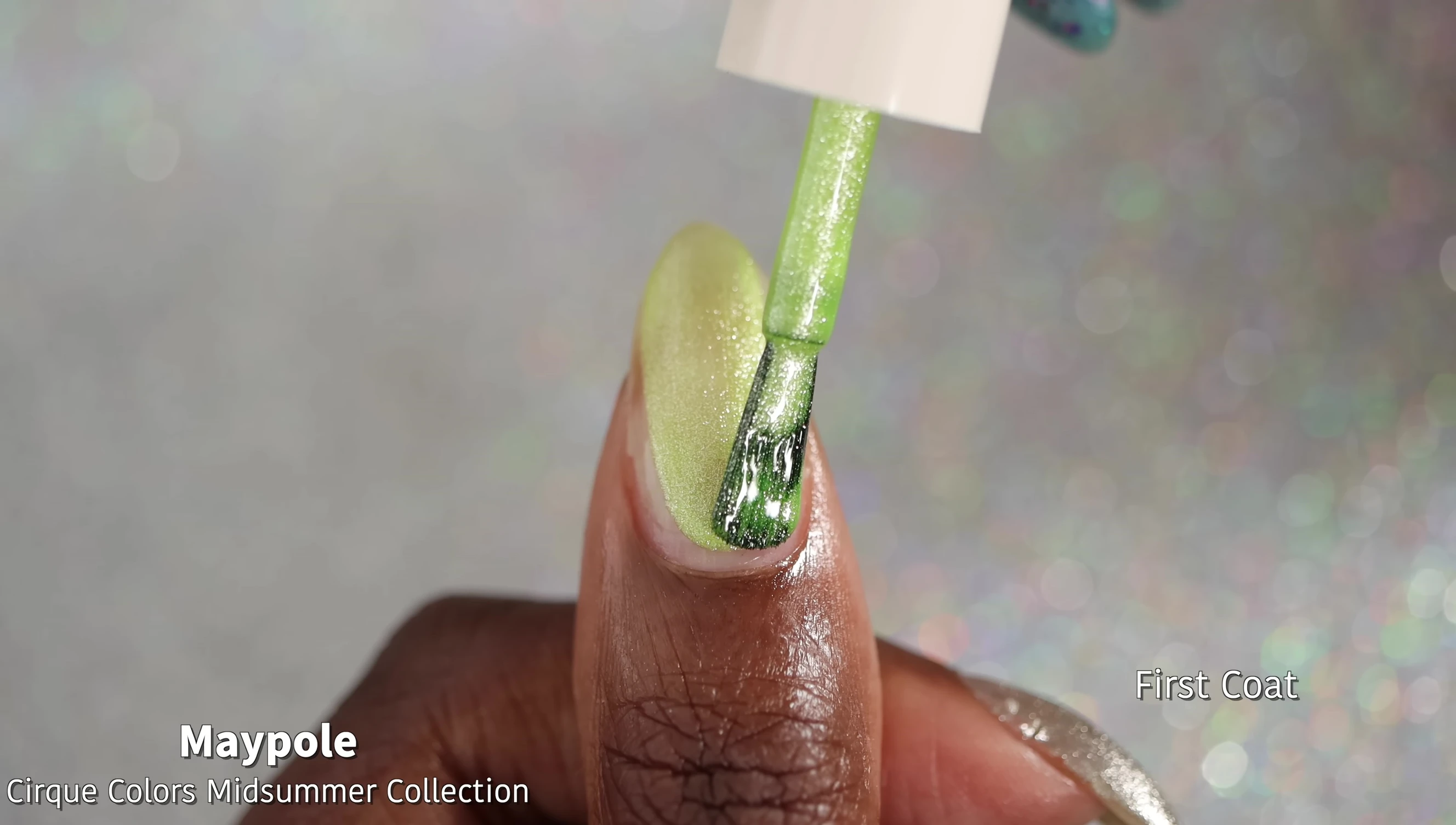 Close-up of Maple nail polish bottle and swatch.