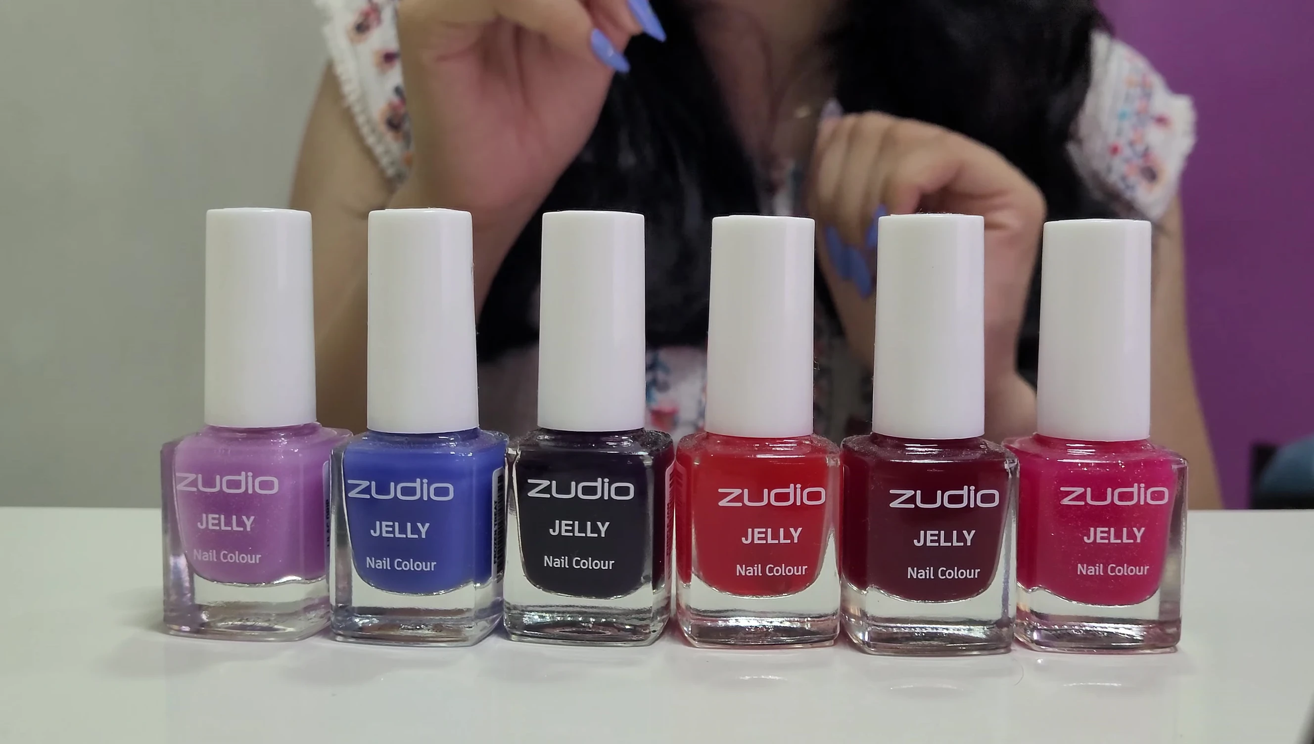 Overall shot of all six nail polish swatches.