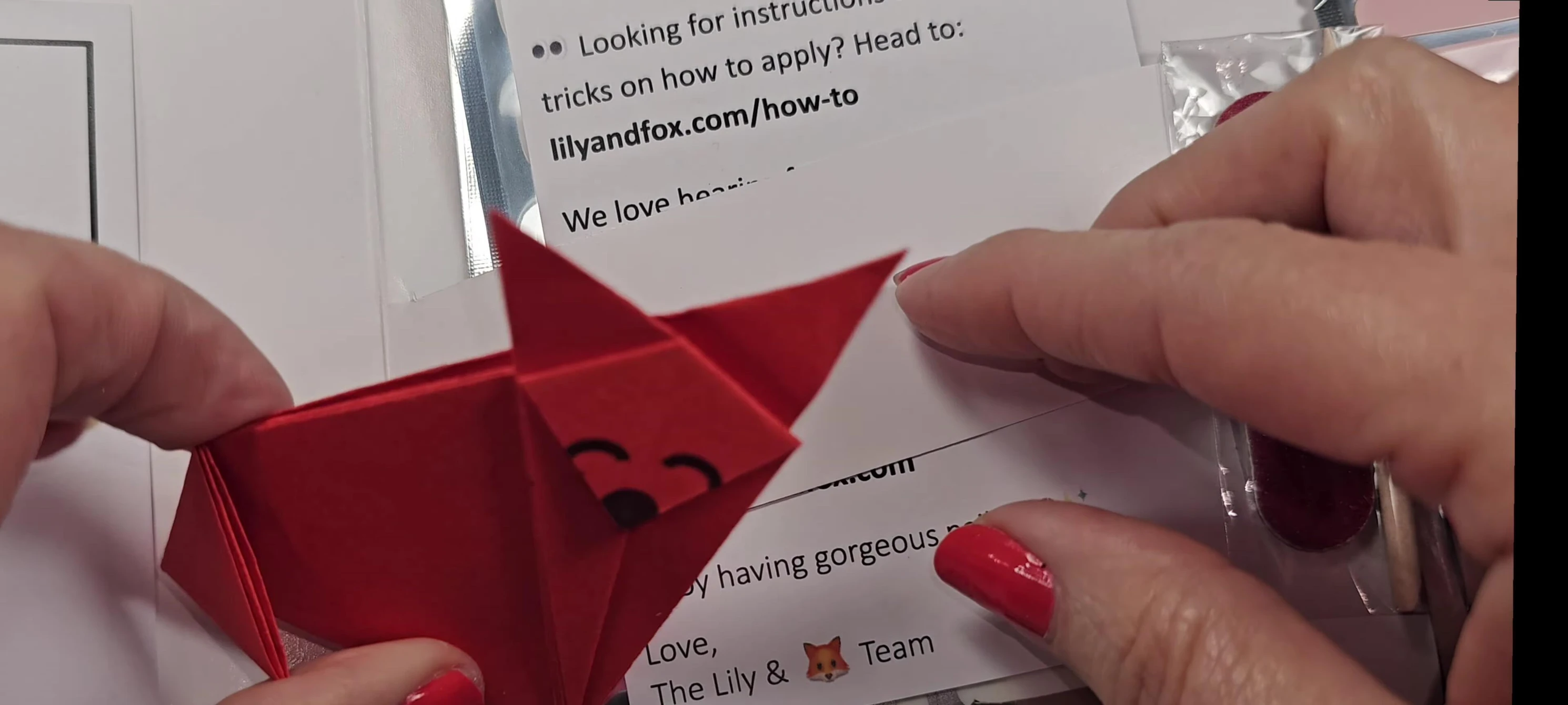Close-up of the adorable fox packaging