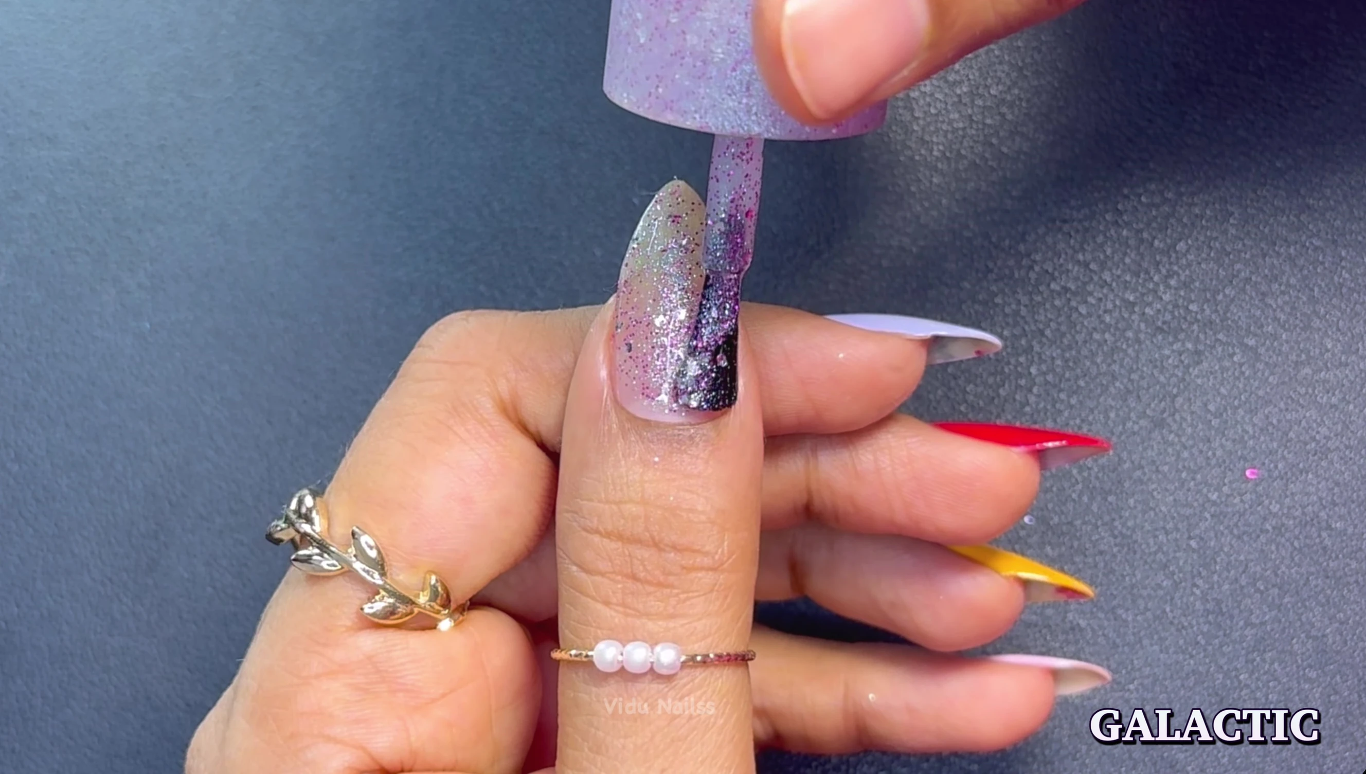 Close-up shot of Galactic glitter nail polish