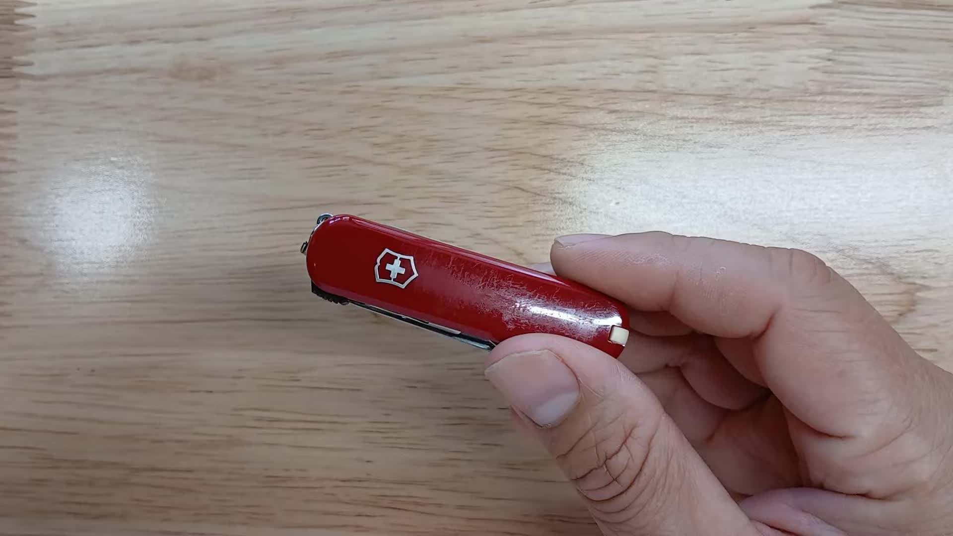 Close-up of the Victorinox Nail Clip 580, showing its compact size.