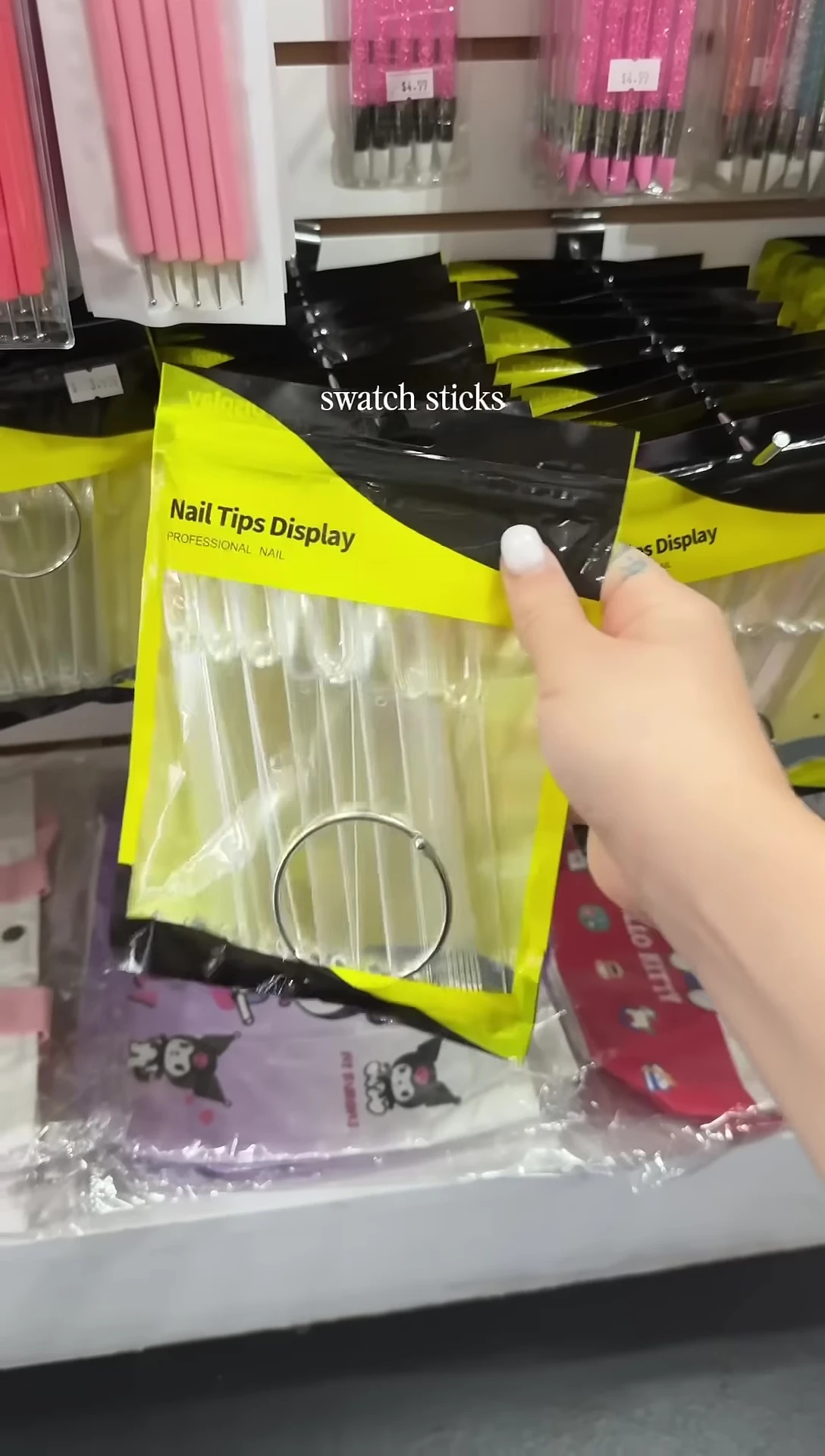 Cleaner brush, nail swatch sticks, and top coat