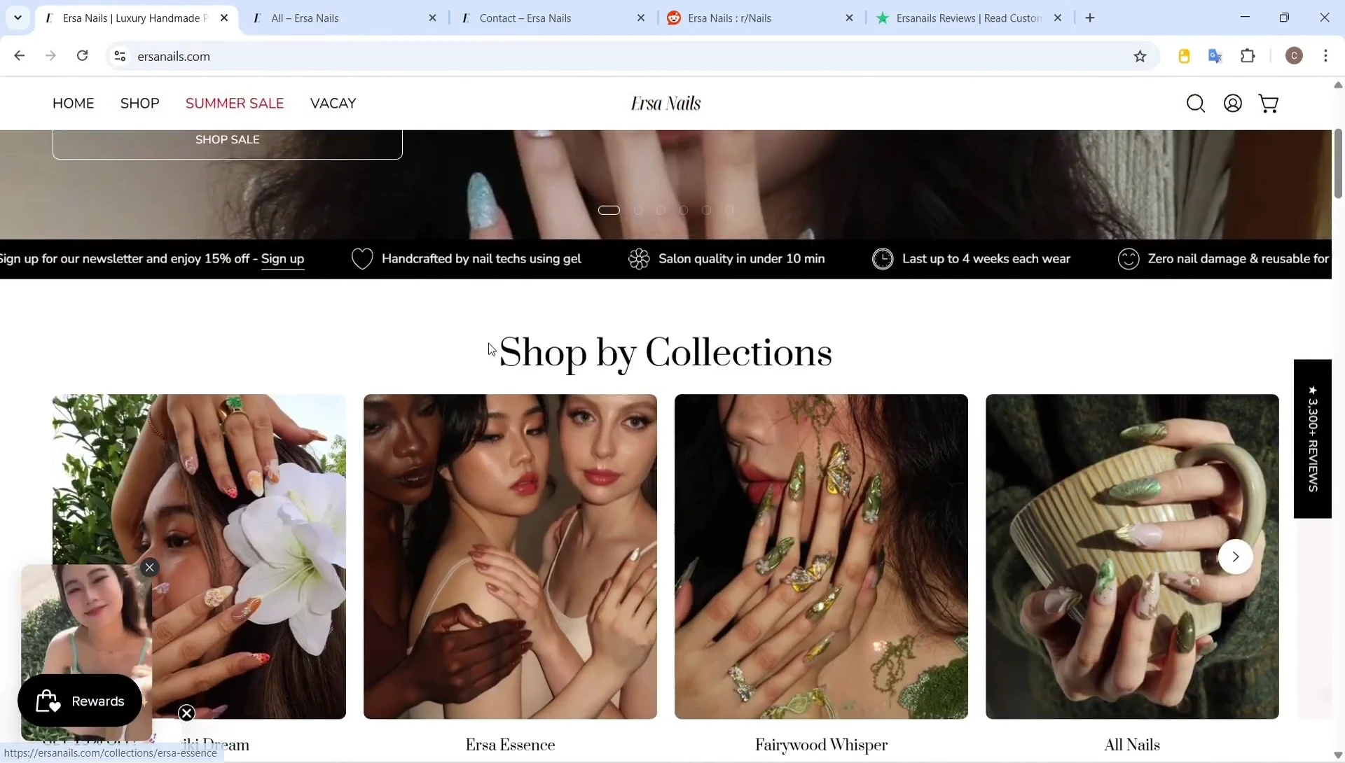 Screenshot showing Ersa Nails website advertising massive discounts.