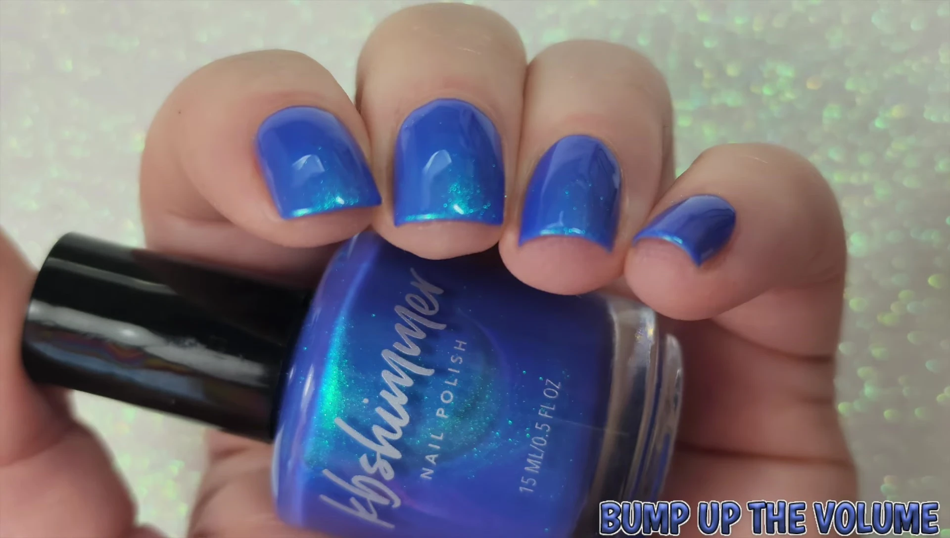 Bump Up the Volume under low lighting, displaying its intensified blue tones and shimmer.