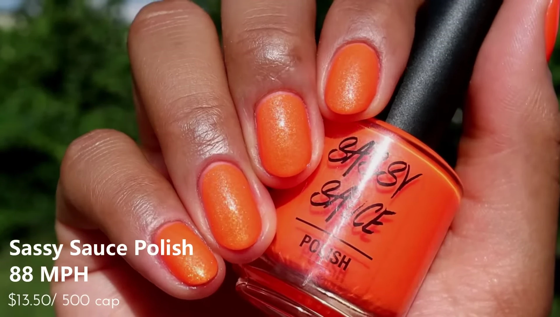 Hand swatch of 88 Miles Per Hour in two coats with glossy top coat.