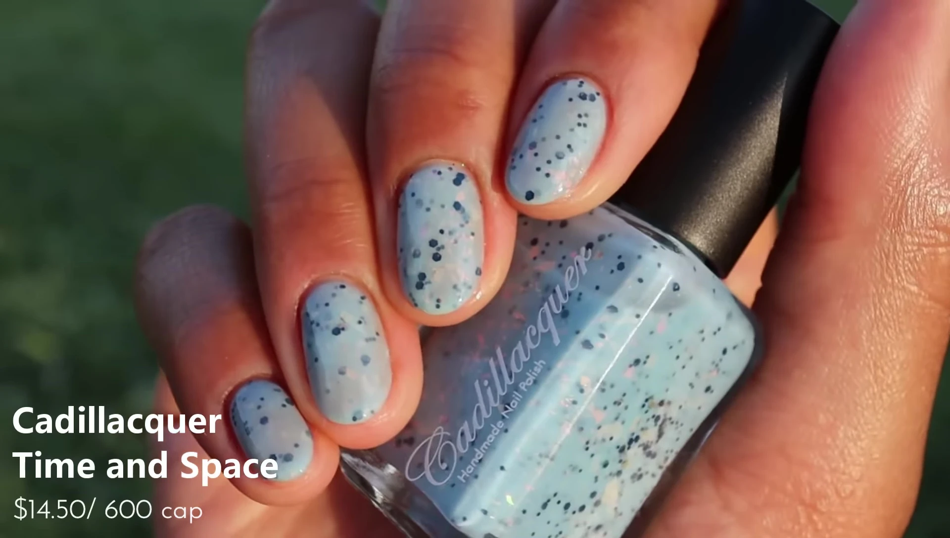 Close up of Time and Space, showing the glitter and flakes.
