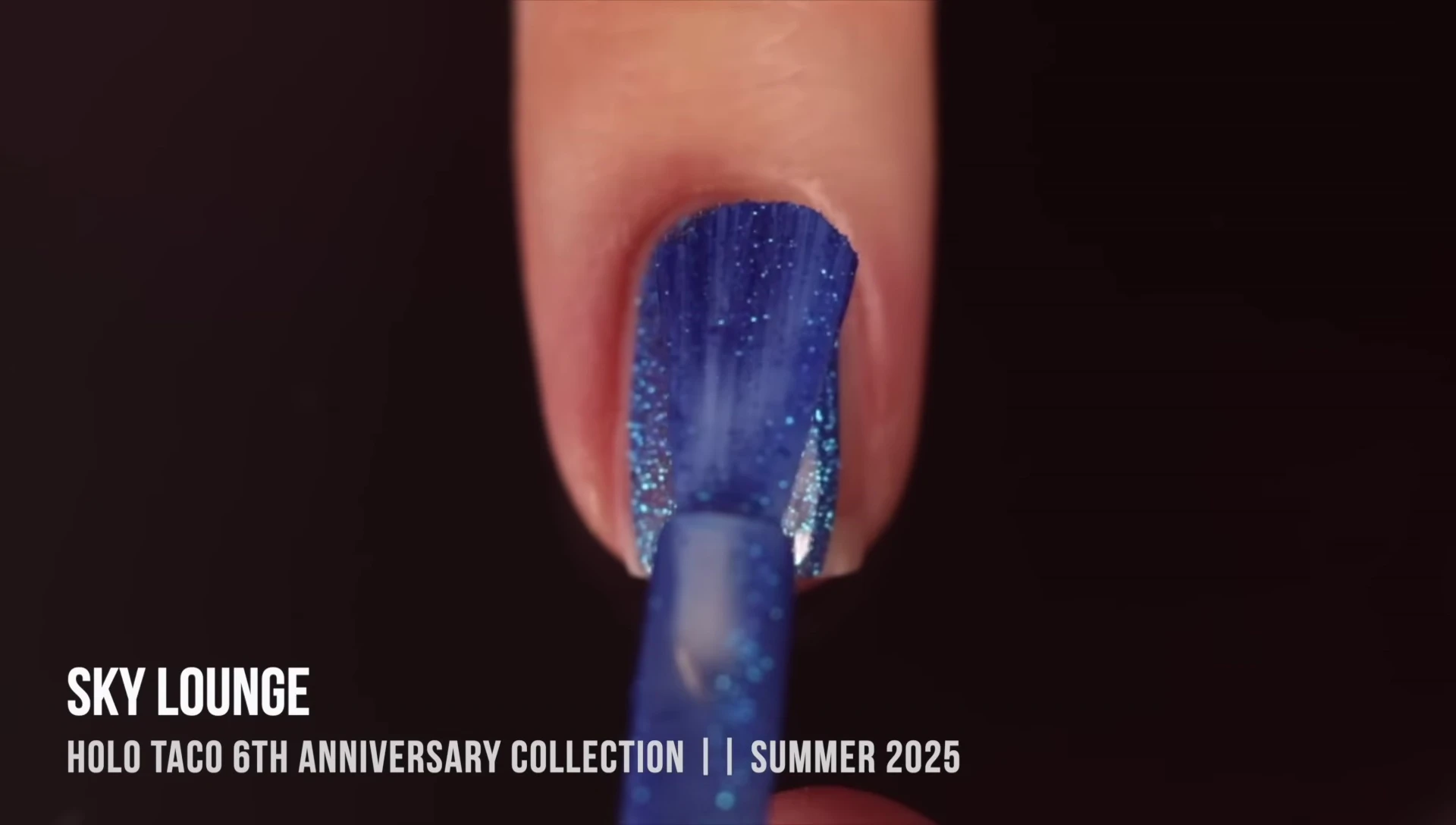 Close-up swatch of Sky Lounge, highlighting its intense blue metallic finish.